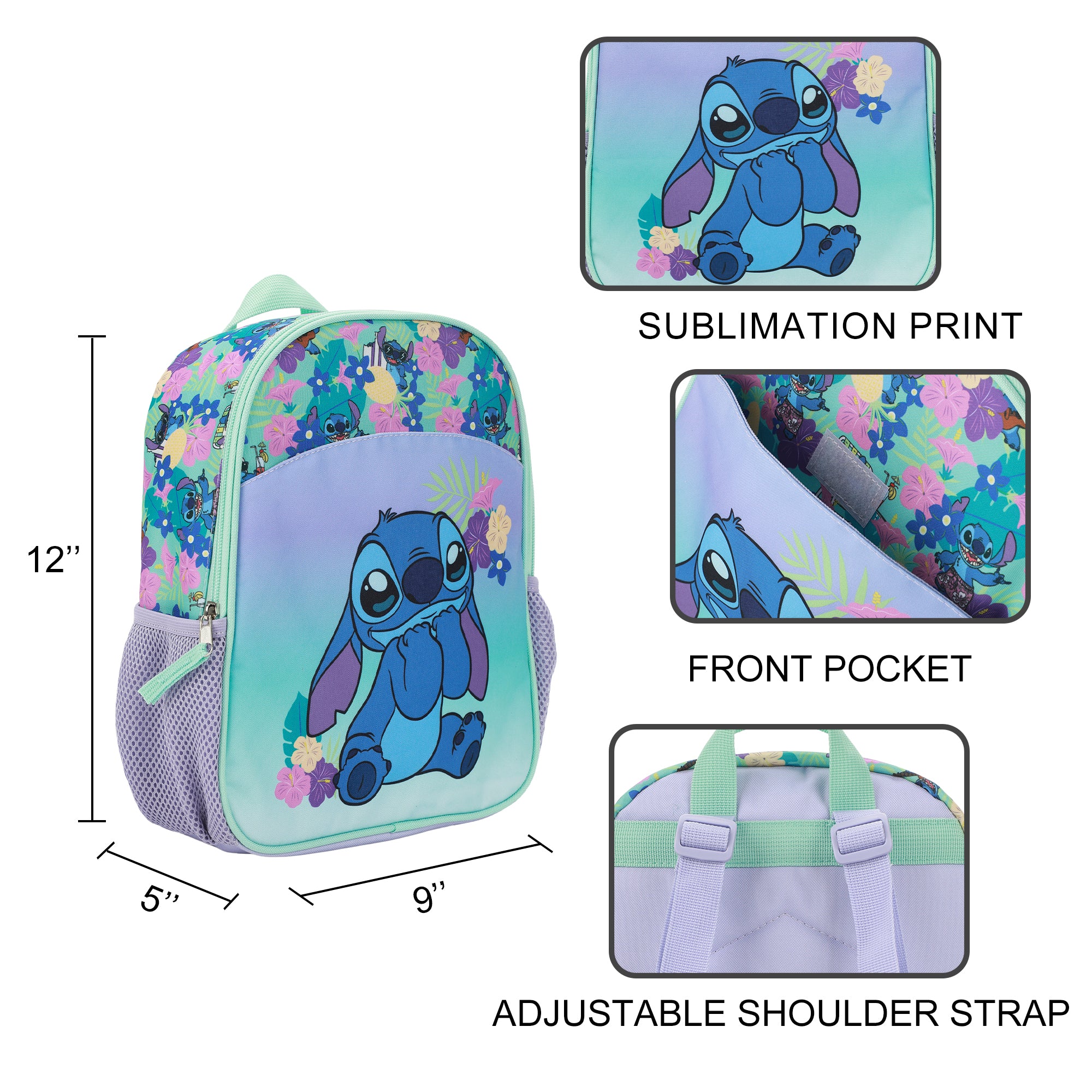 Disney Stitch Tropical Flower Print 2-Piece Youth EVA Wheeled Luggage & Travel Backpack Set