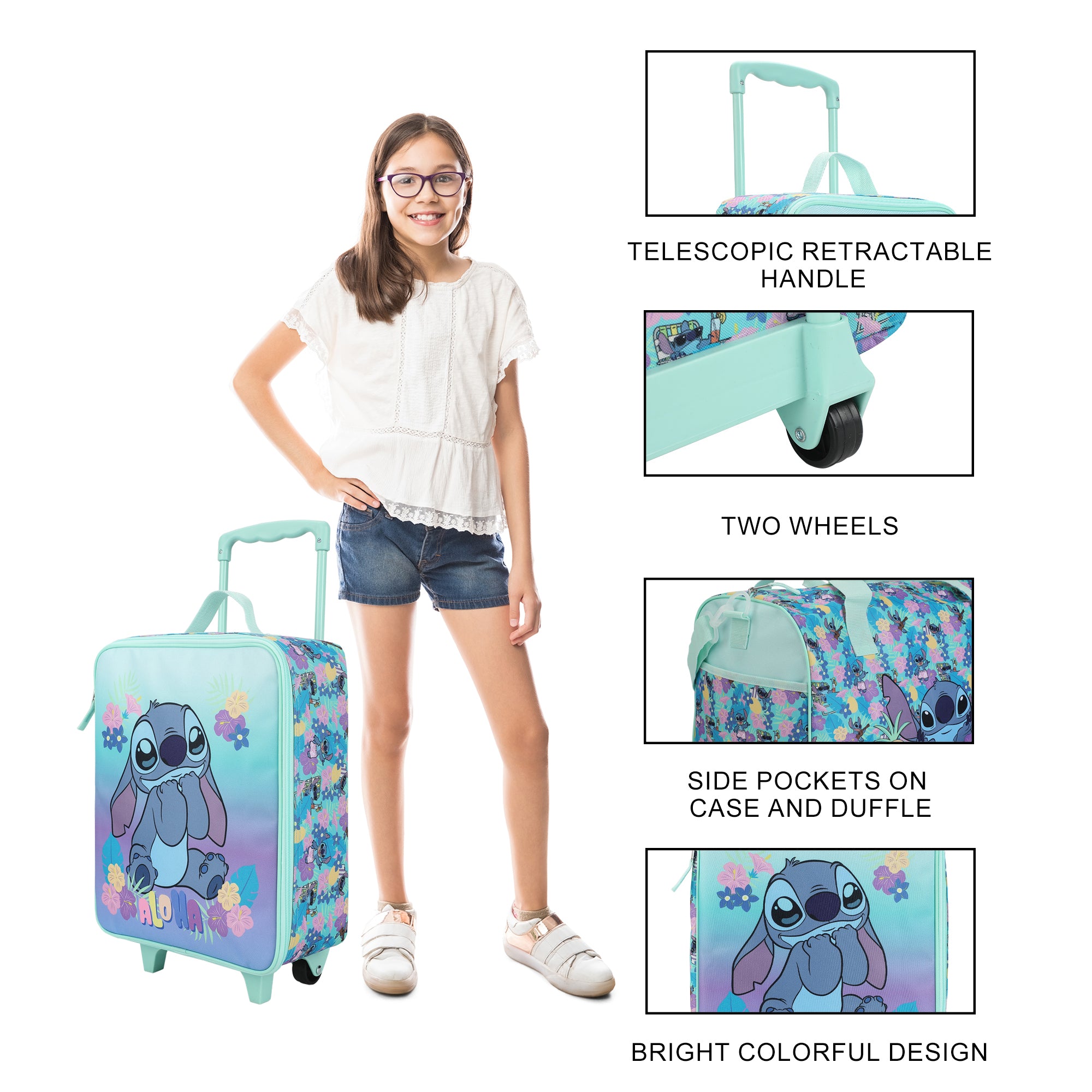 Disney's Stitch Kids' 14" 4-Piece Travel Value Set Carry on Luggage