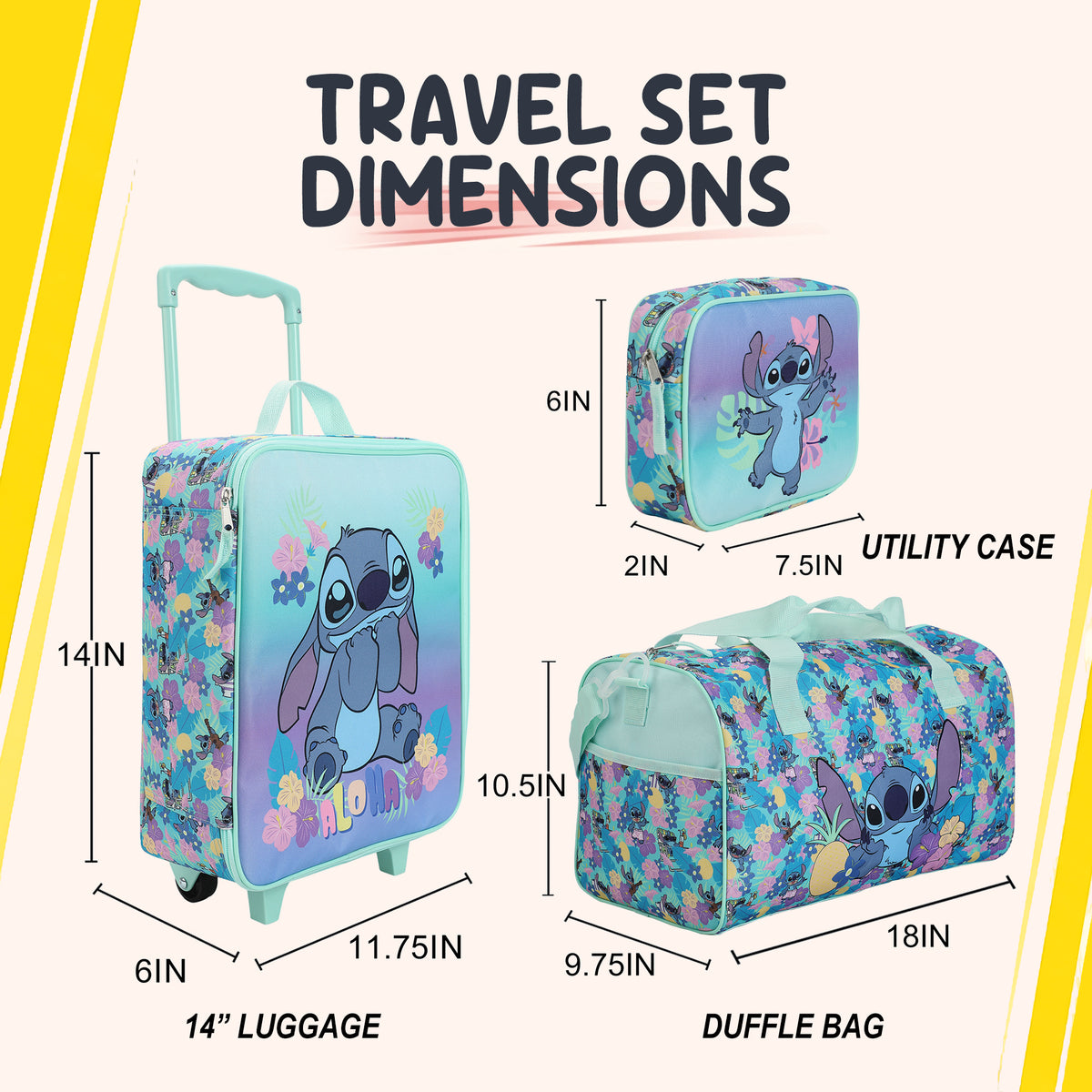 Disney's Stitch Kids' 14" 4-Piece Travel Value Set Carry on Luggage