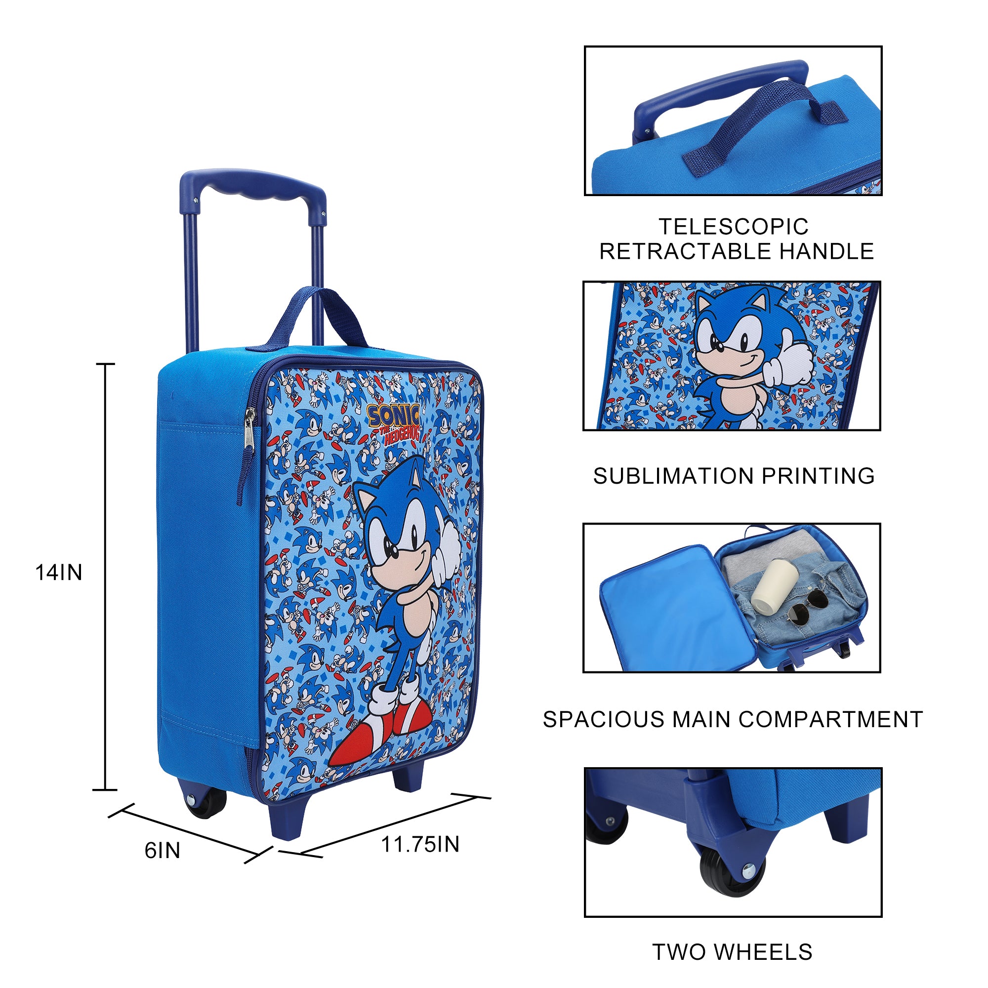 Sonic The Hedgehog Thumbs Up 14" Youth Blue Pilot Case