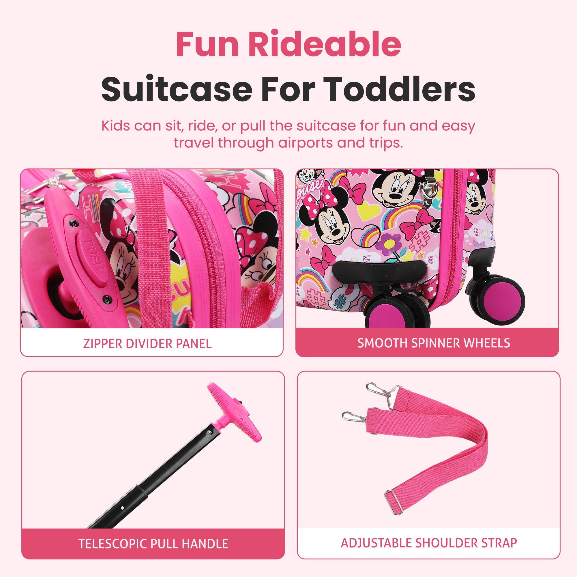 Minnie Mouse Ride-On 18" Suitcase For Kids & Toddlers