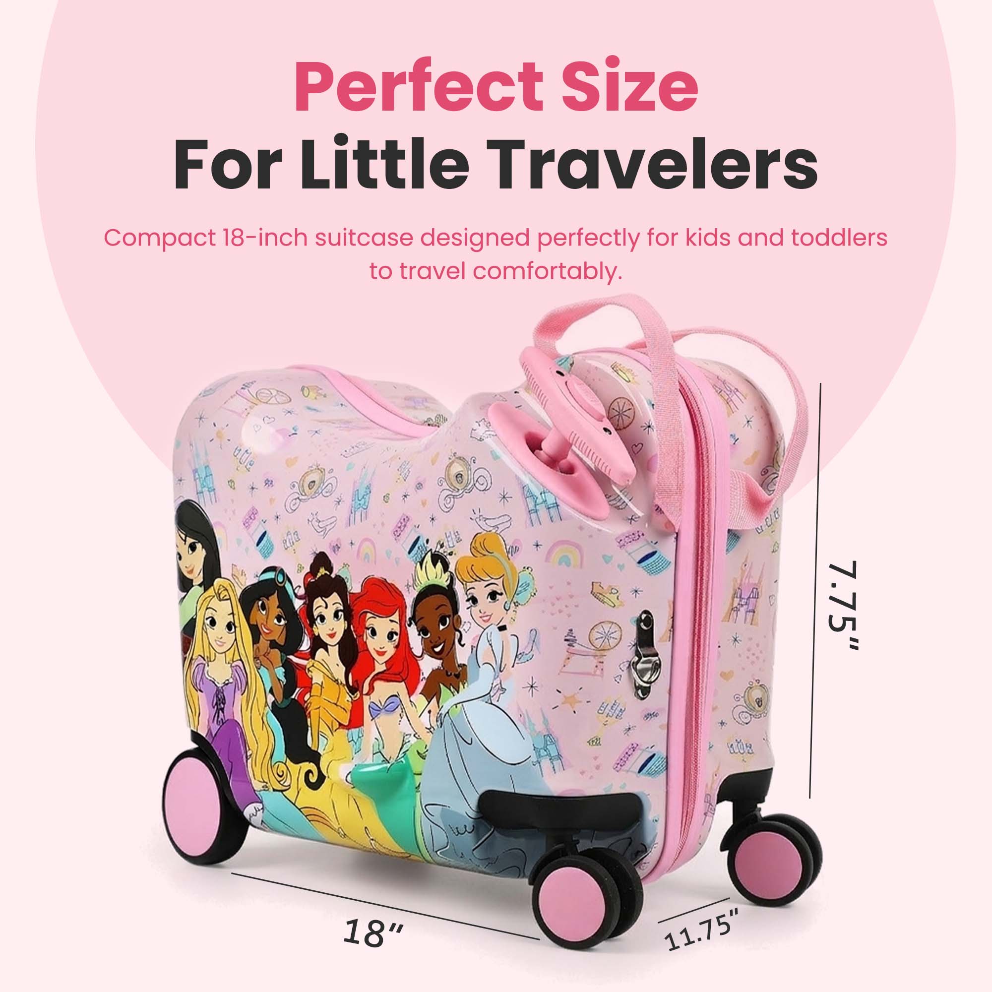 Disney Princesses Ride-On 18" Suitcase For Kids & Toddlers