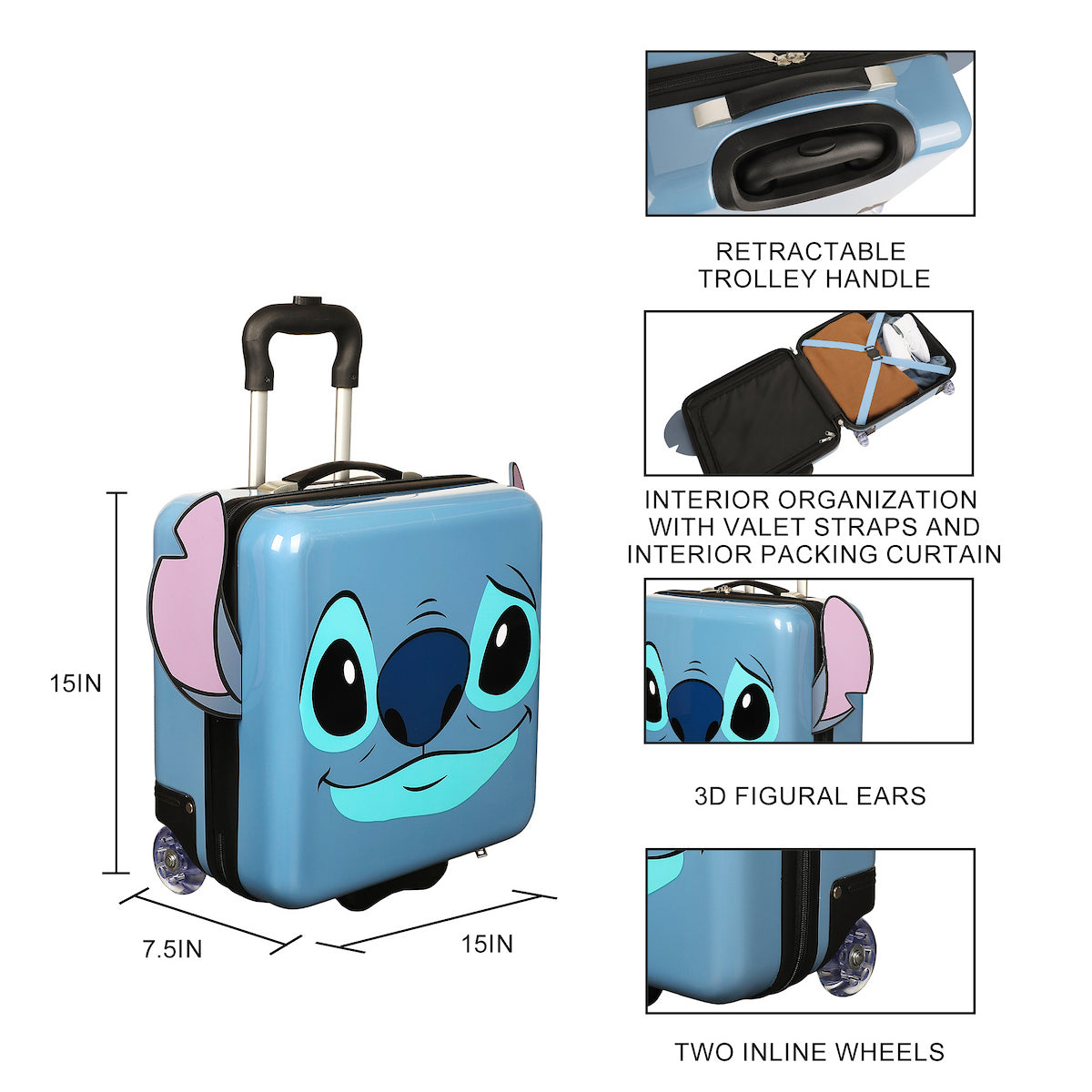 Lilo & Stitch Stitch Character Face Blue 15" Novelty Luggage