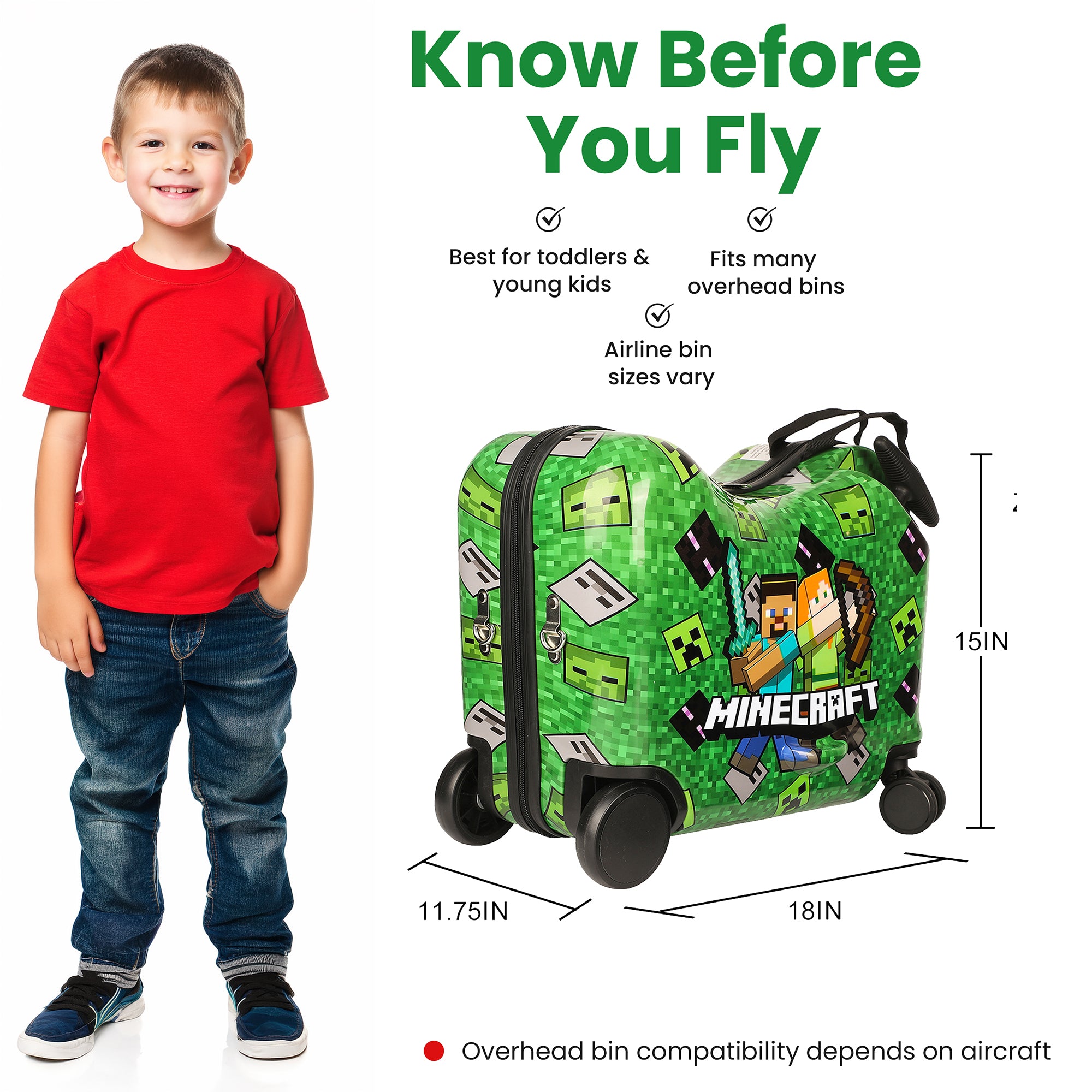 Minecraft Steve & Alex Green 15" Ride-On Luggage