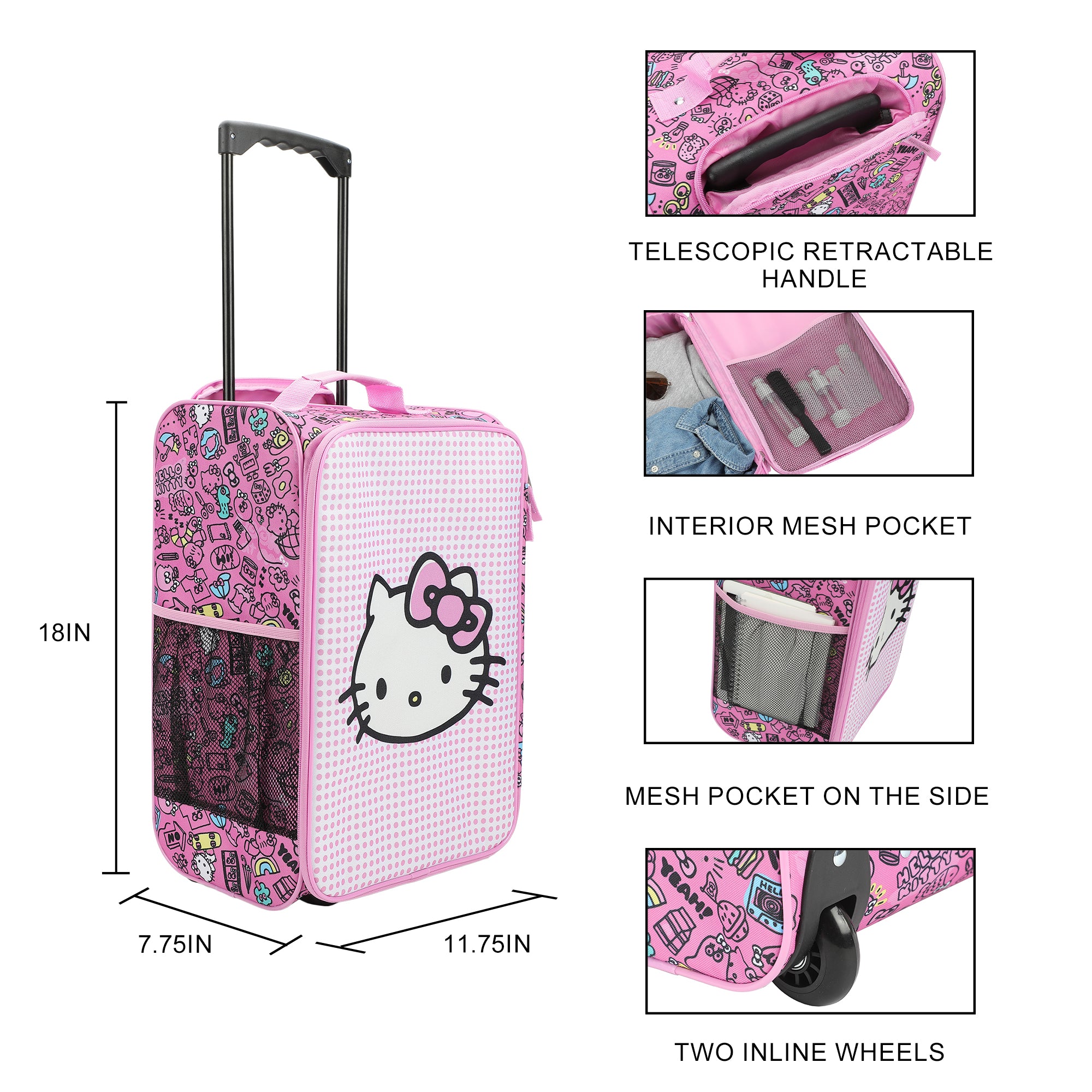 Hello Kitty Character Face & Icons Pink 18" Pilot Case