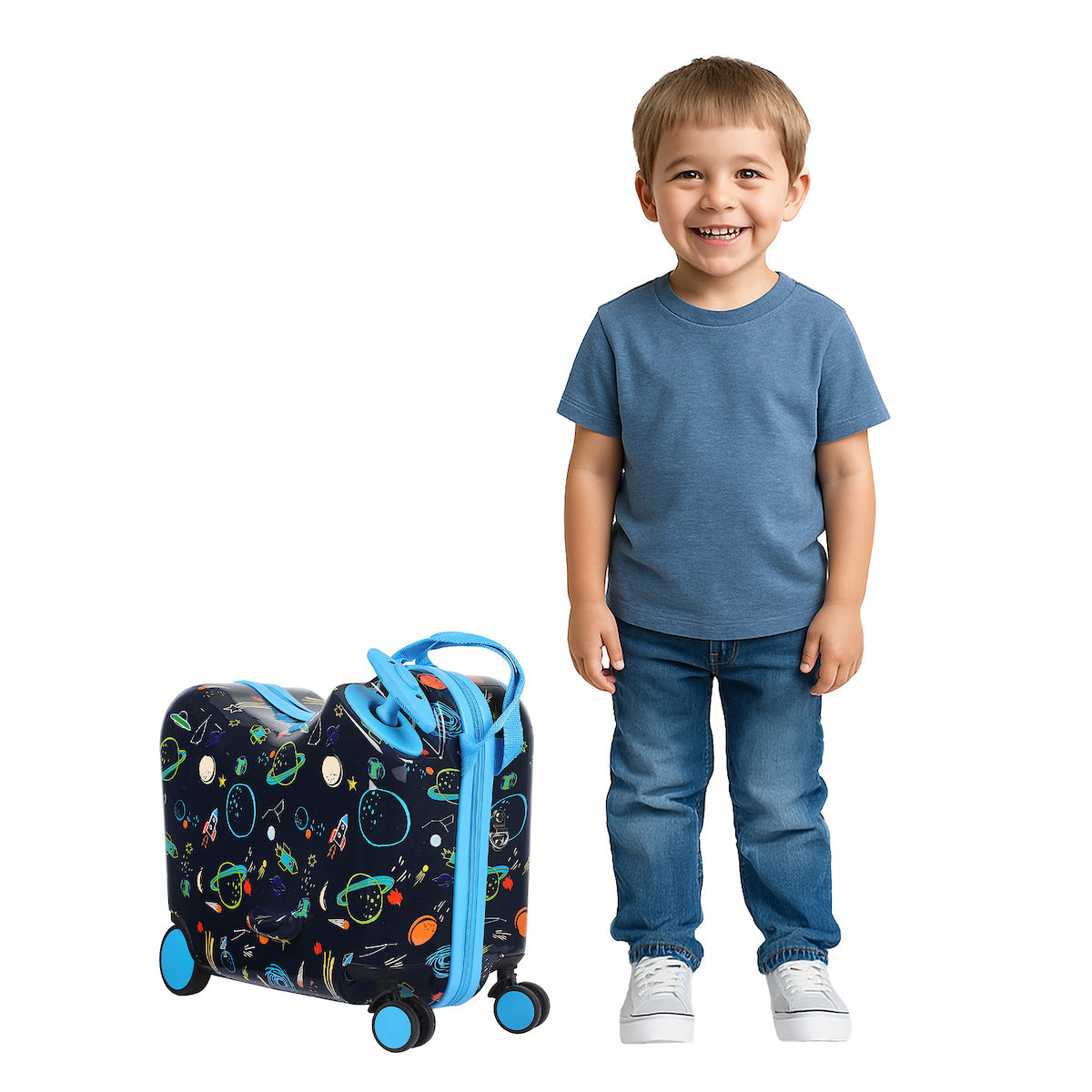 Viggio Travel To Space Ride-On 18” Suitcase For Kids & Toddlers