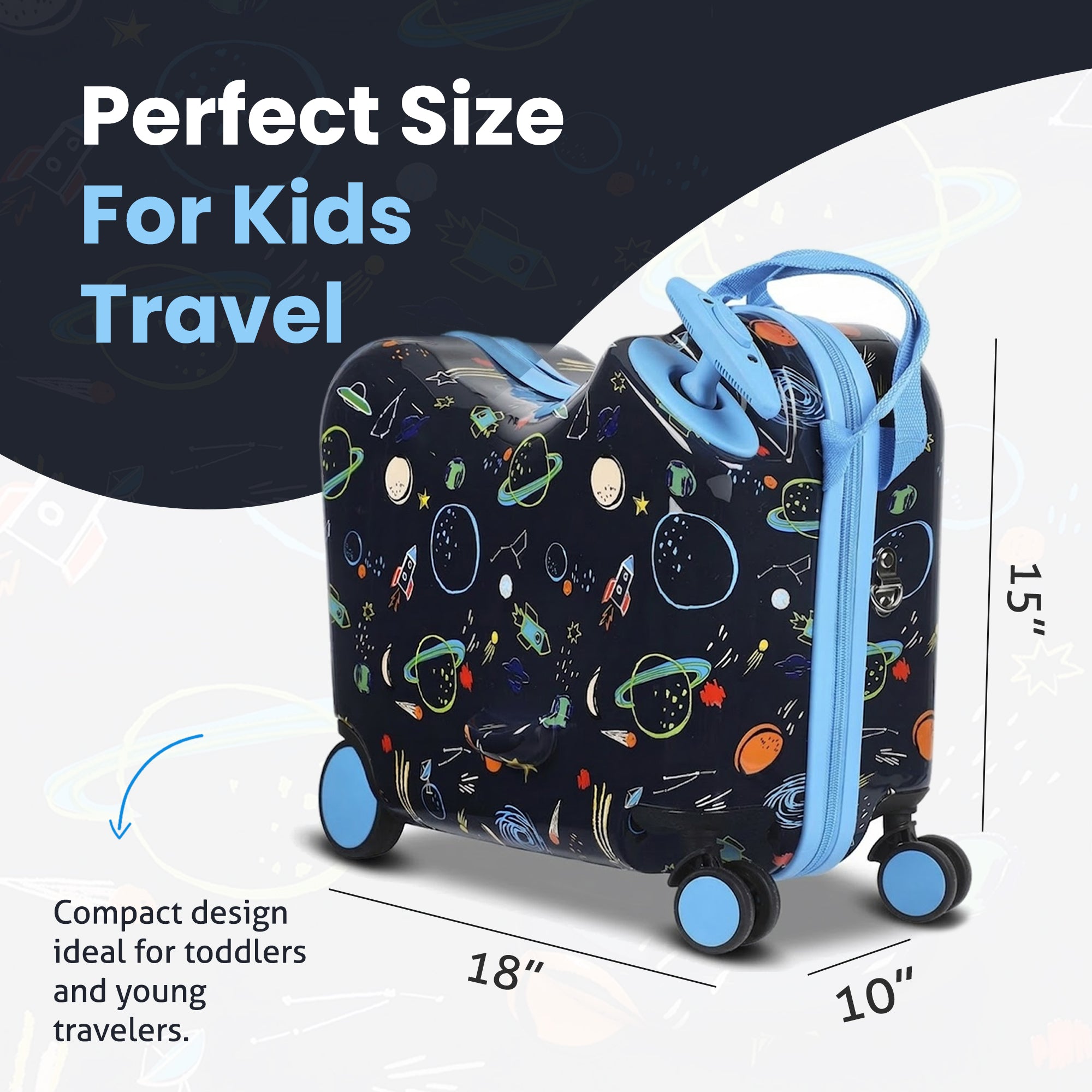 Viggio Travel To Space Ride-On 18" Suitcase For Kids & Toddlers
