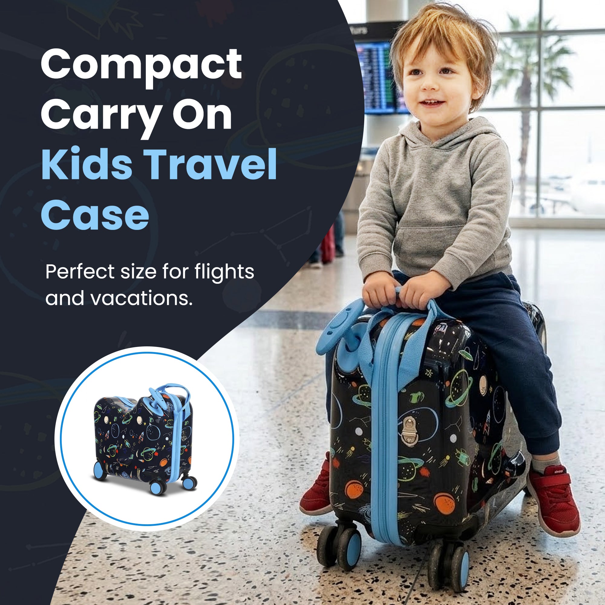 Viggio Travel To Space Ride-On 18" Suitcase For Kids & Toddlers