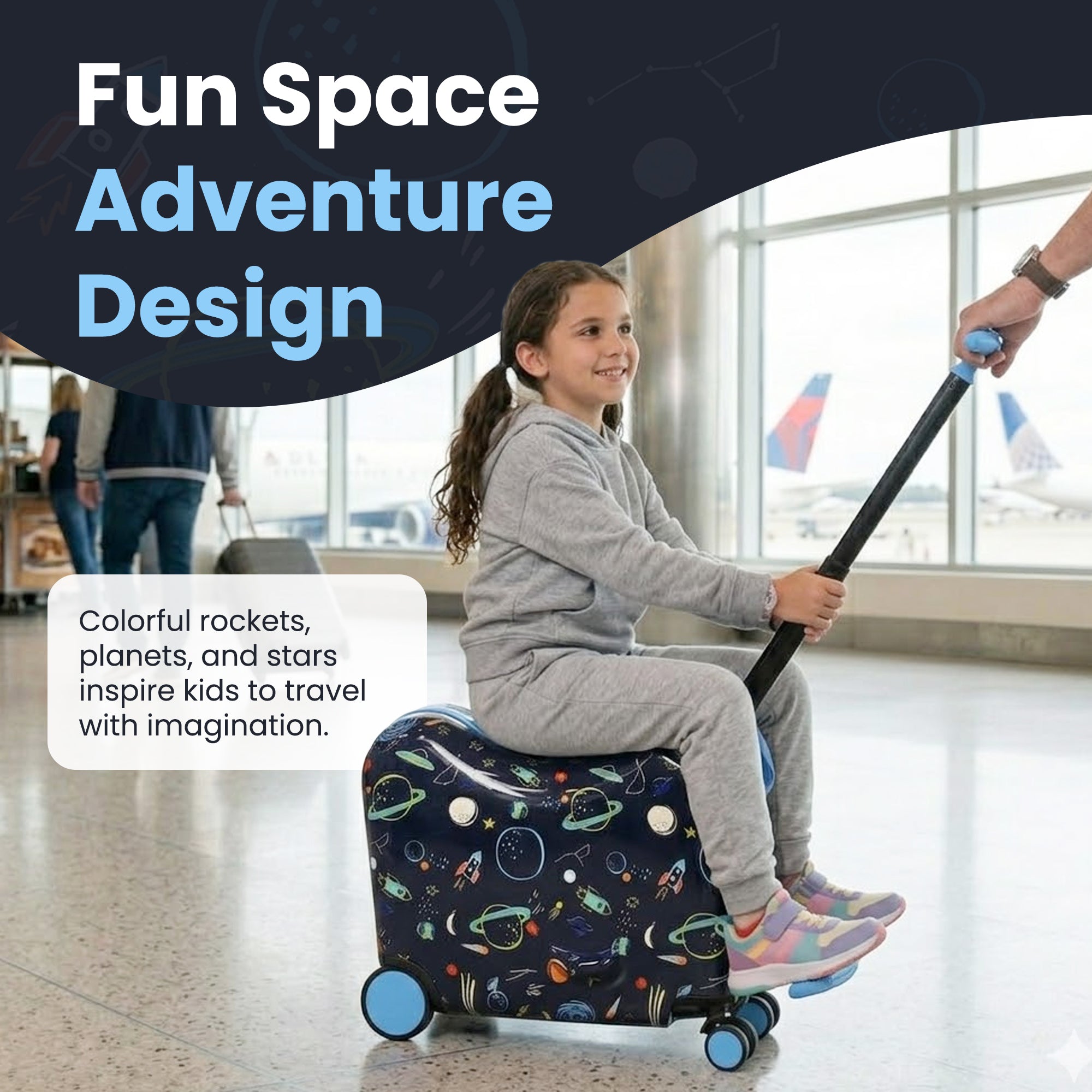 Viggio Travel To Space Ride-On 18" Suitcase For Kids & Toddlers