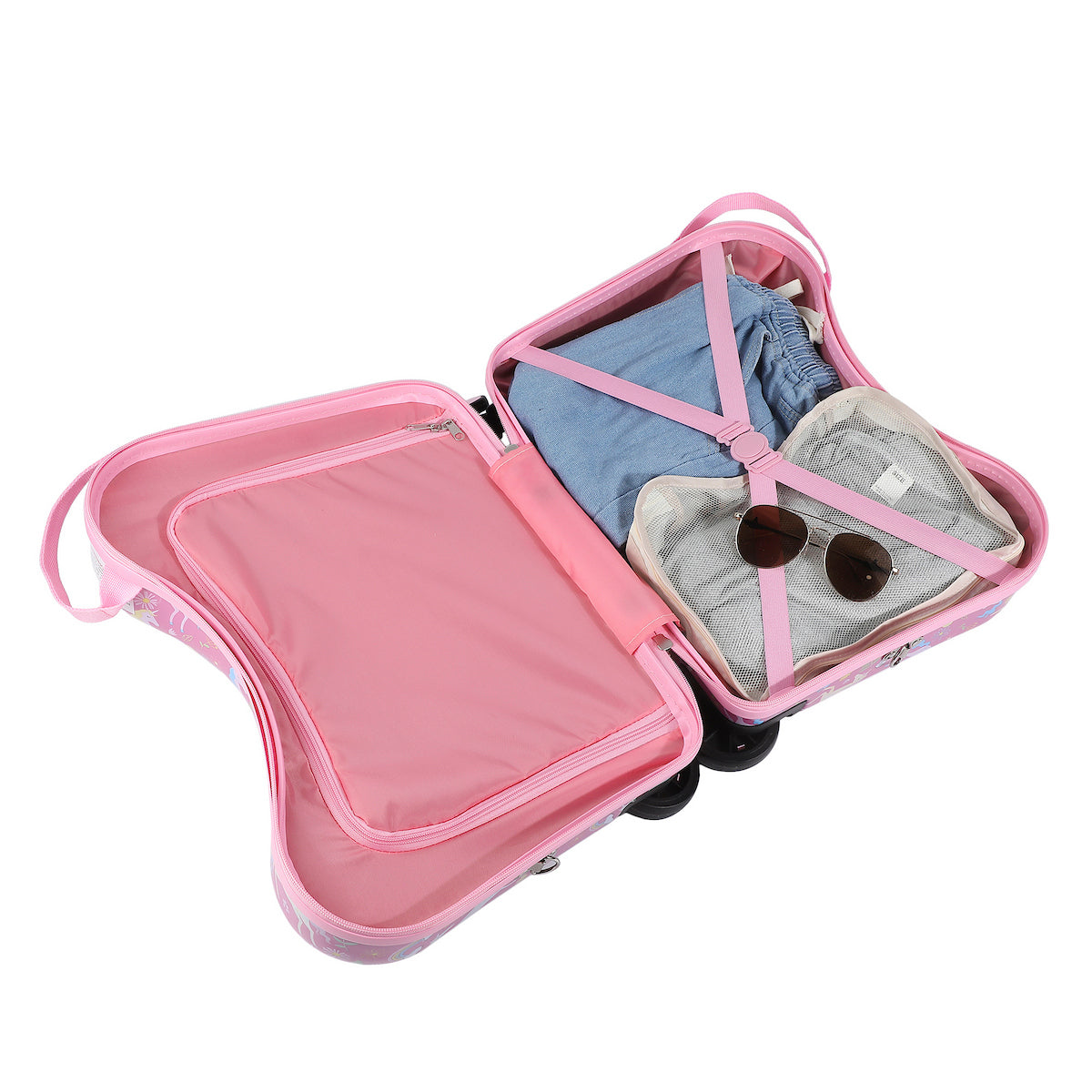 Viggio Pink Rainbows And Unicorns Ride-On 18” Suitcase For Kids & Toddlers