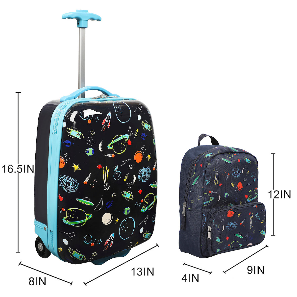 Viggio Space Printed 2-Wheel Suitcase with Backpack and Neck Pillow (3-Pc Set)