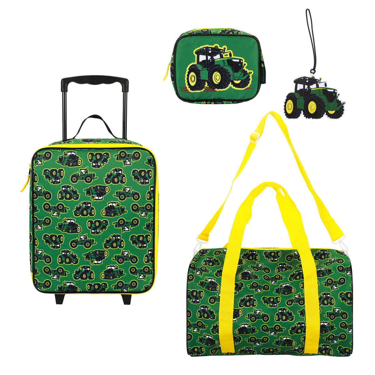 John Deere 4-Piece 14" Pilot Case Luggage Set for Kids, Green/Yellow Travel Set