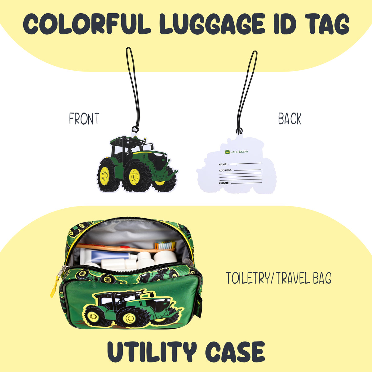 John Deere 4-Piece 14" Pilot Case Luggage Set for Kids, Green/Yellow Travel Set
