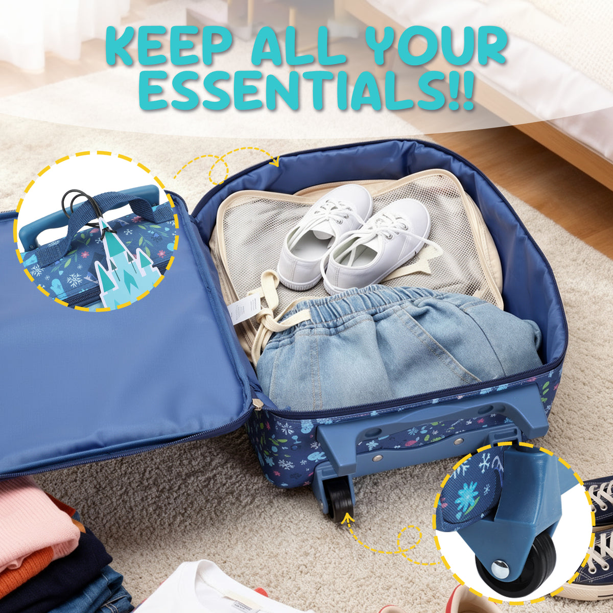 Frozen Elsa & Anna Kids' 4-Piece Travel Set With Suitcase, Duffle Bag, Toiletries Case, and Luggage Tag