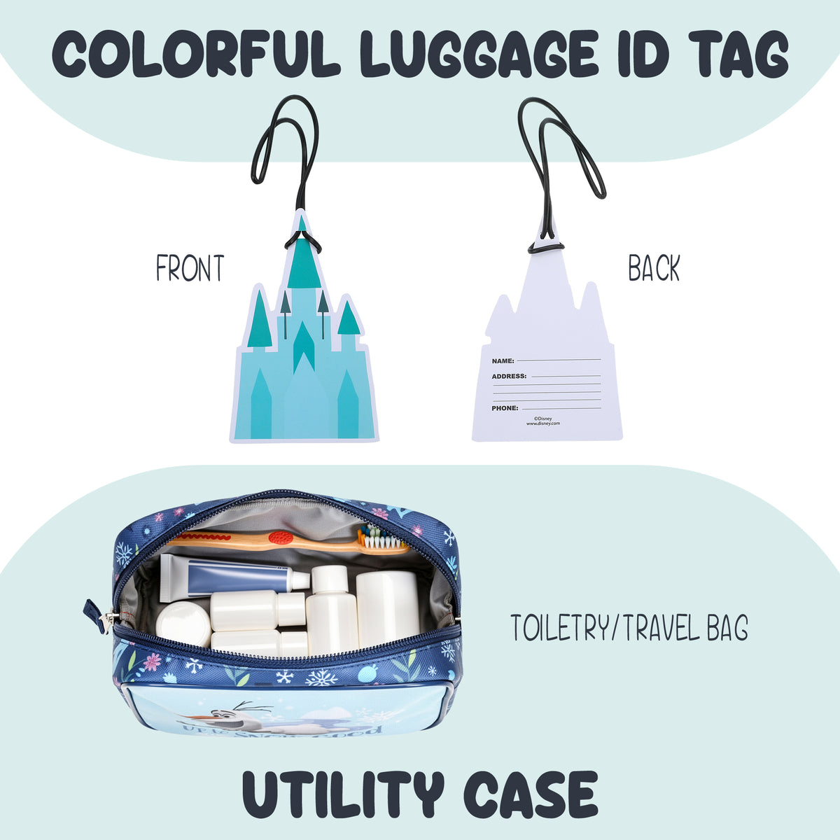 Frozen Elsa & Anna Kids' 4-Piece Travel Set With Suitcase, Duffle Bag, Toiletries Case, and Luggage Tag