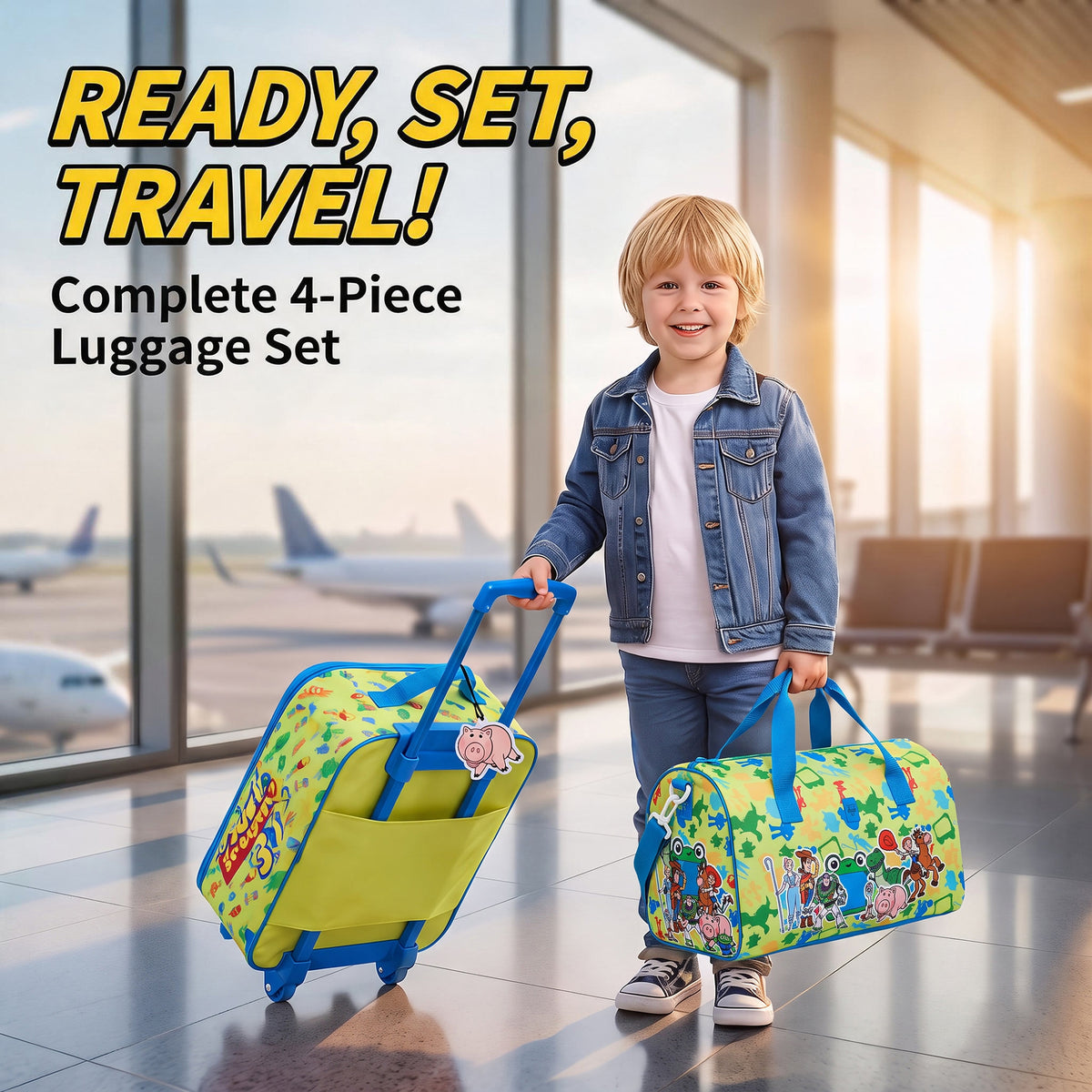 Toy Story Kids 14-Inch Pilot Case Luggage Set with Duffle Bag, Utility Case & Luggage Tag