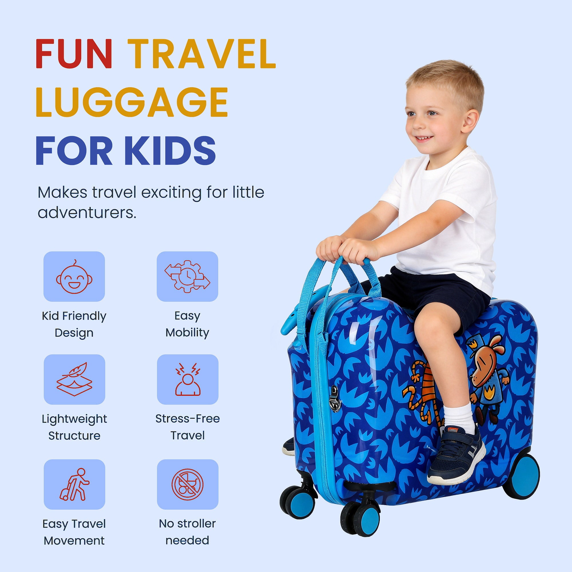Dog Man Hard Shell Kids Ride-On Suitcase, 15-Inch Luggage