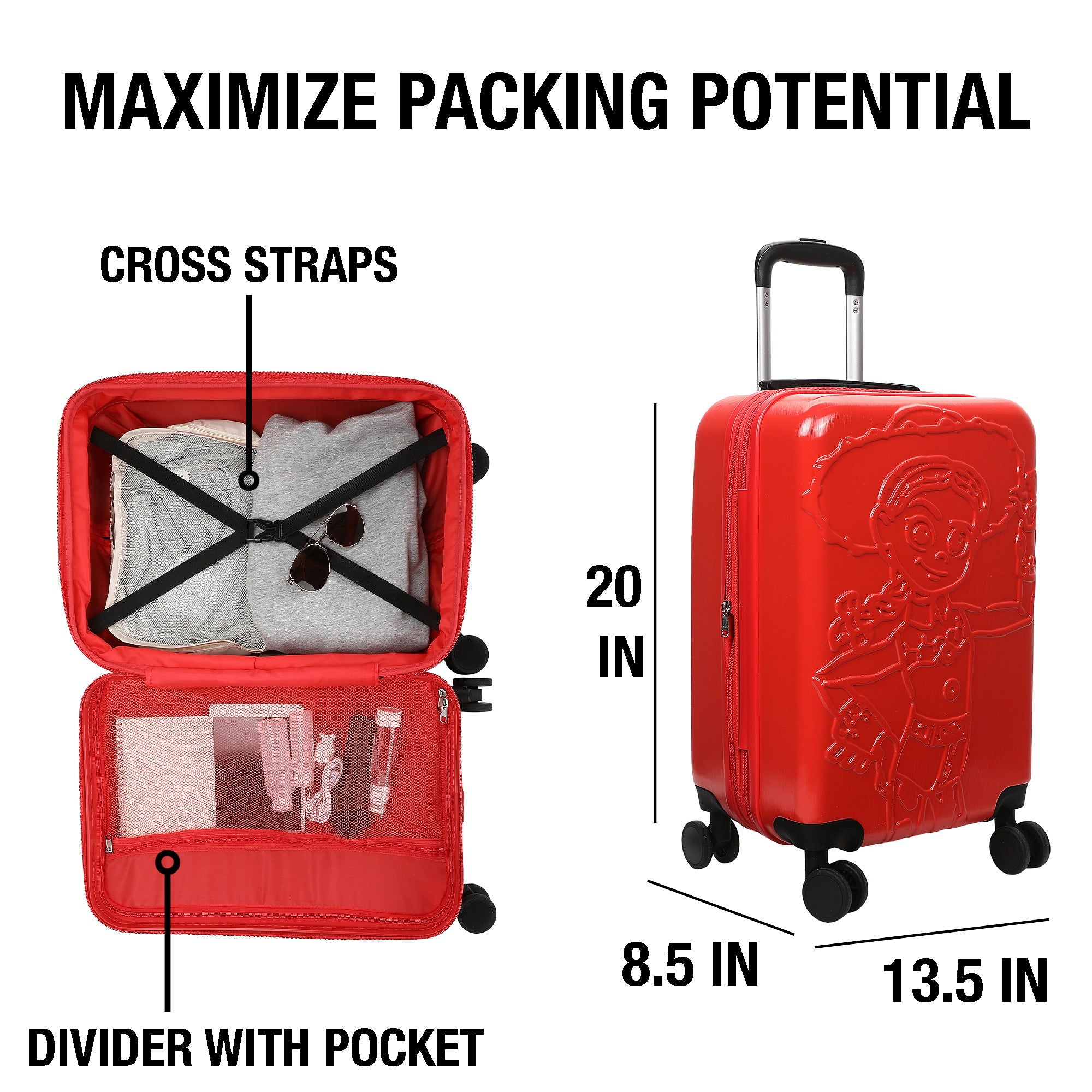Toy Story Adult ABS Hard-Shell 20" Luggage with Expansion and Mesh Interior Pocket for Travel