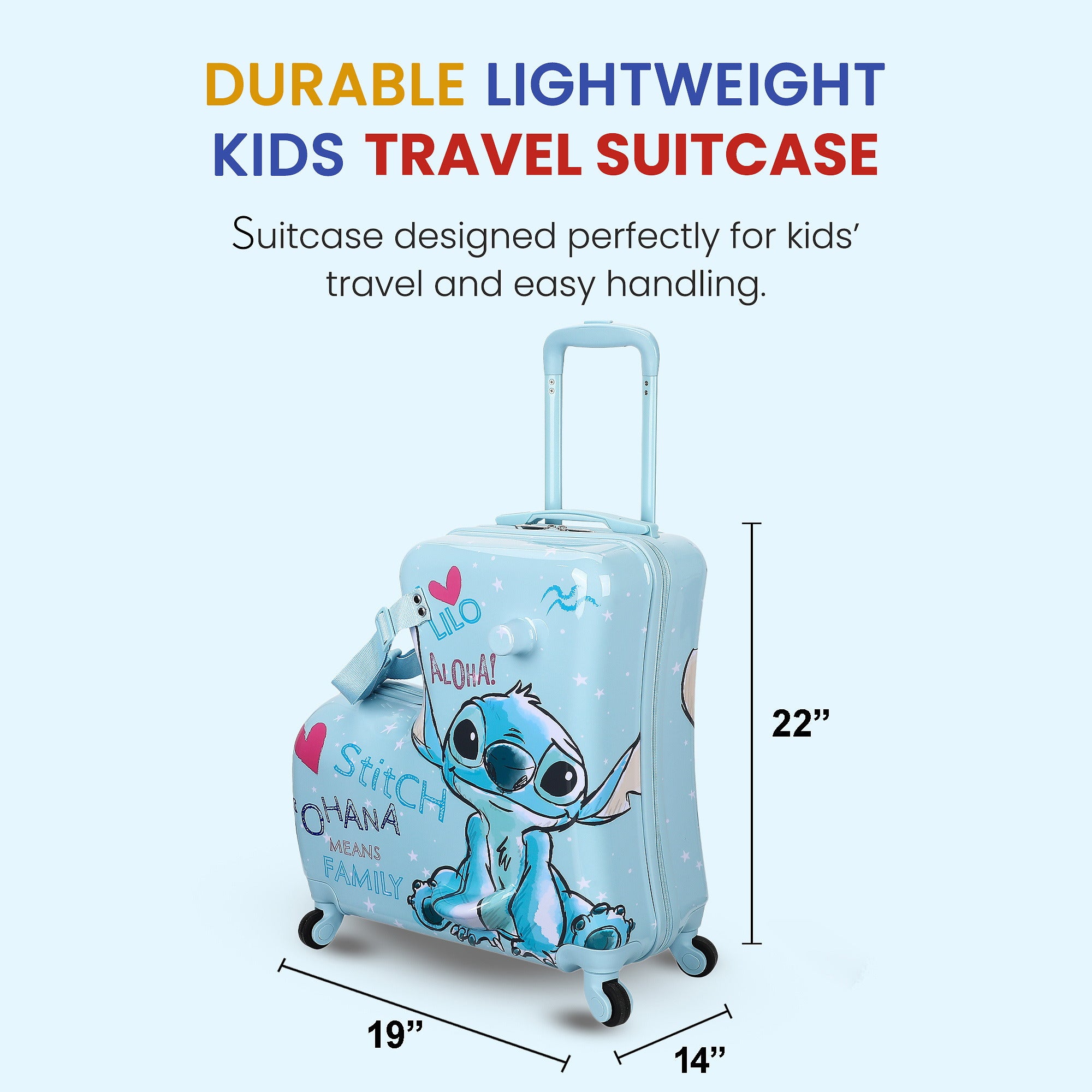 Lilo & Stitch Kids Ride-On Hard-Shell 22-Inch Luggage for Travel