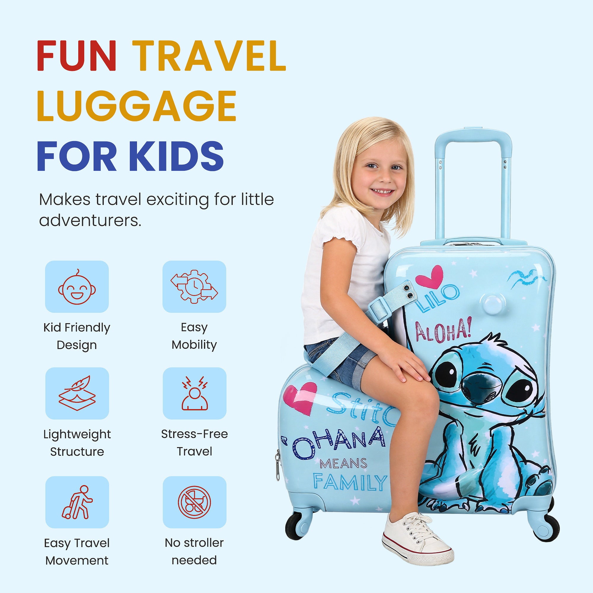 Lilo & Stitch Kids Ride-On Hard-Shell 22-Inch Luggage for Travel