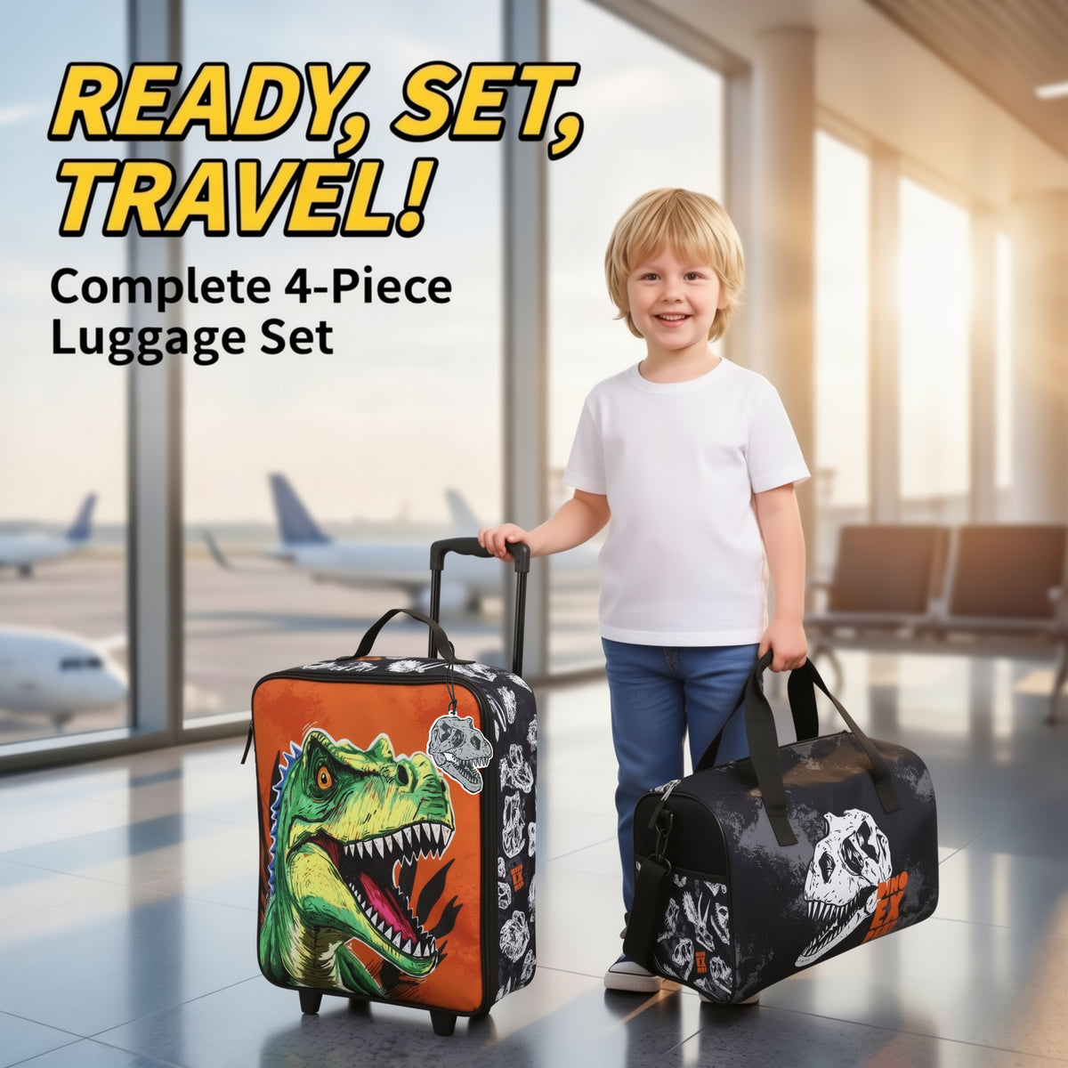 Dinosaur Kids 14" Pilot Case Set with Duffle, Utility Case & Luggage Tag for Travel