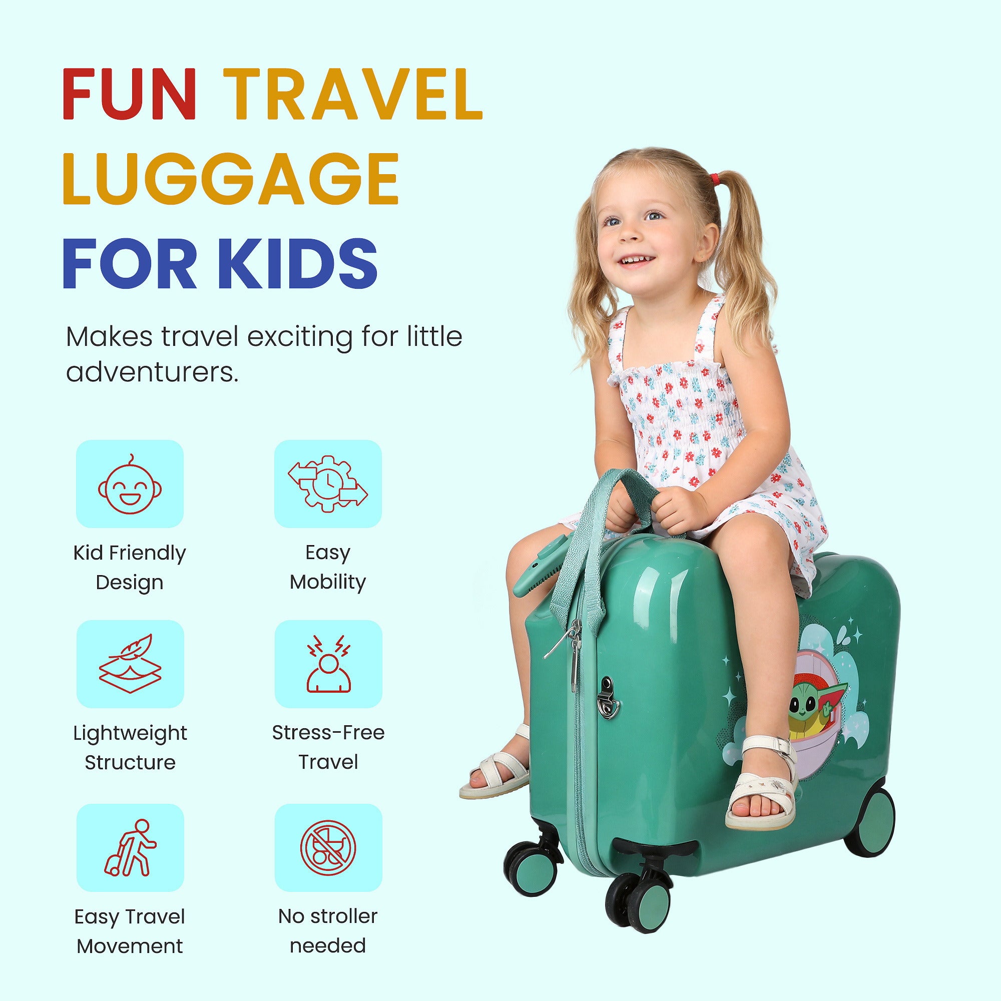 The Mandalorian Grogu Ride-On Luggage, 15-Inch for Kids