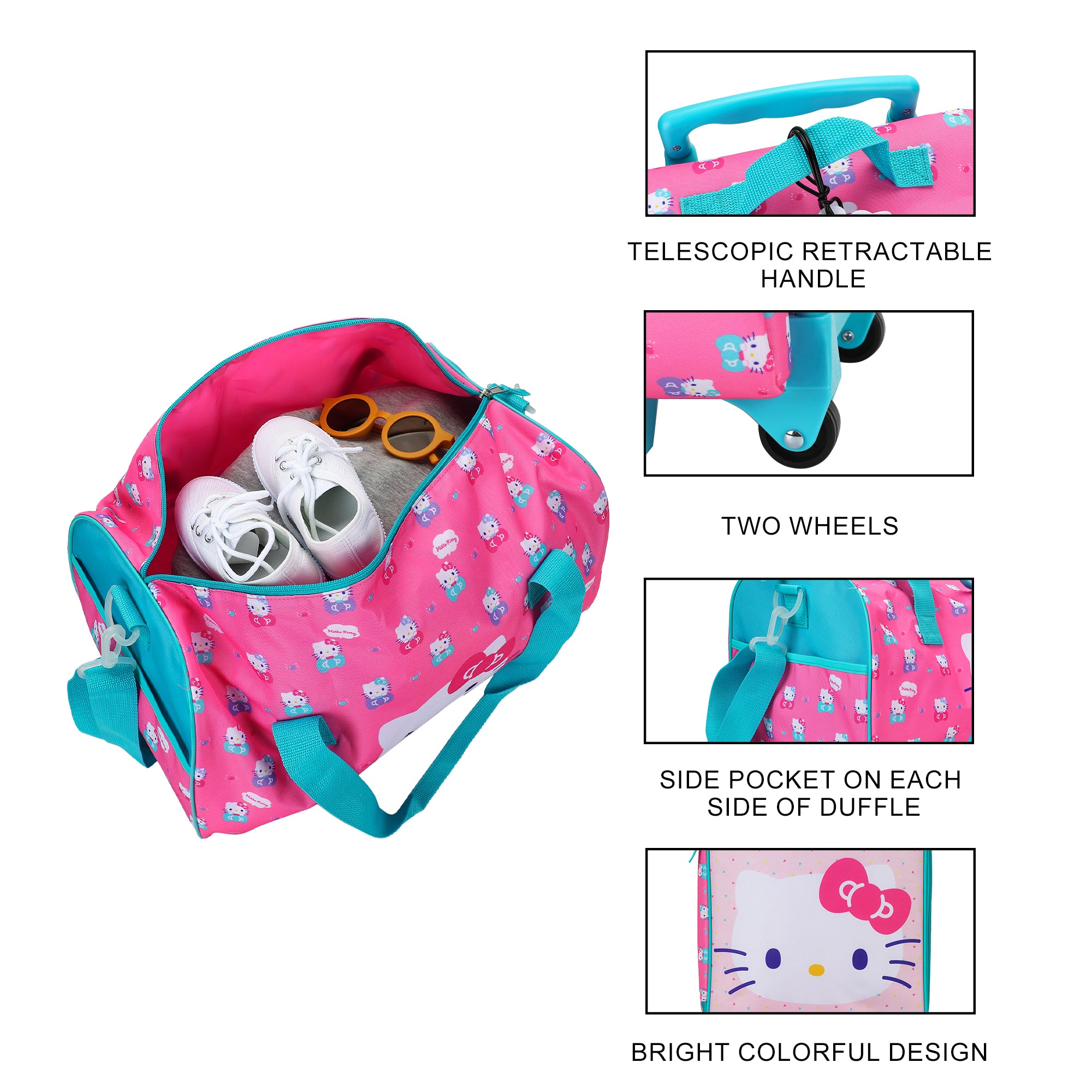 Hello Kitty Kids' 4-Piece Travel Set With Suitcase, Duffle Bag, Toiletries Case, and Luggage Tag