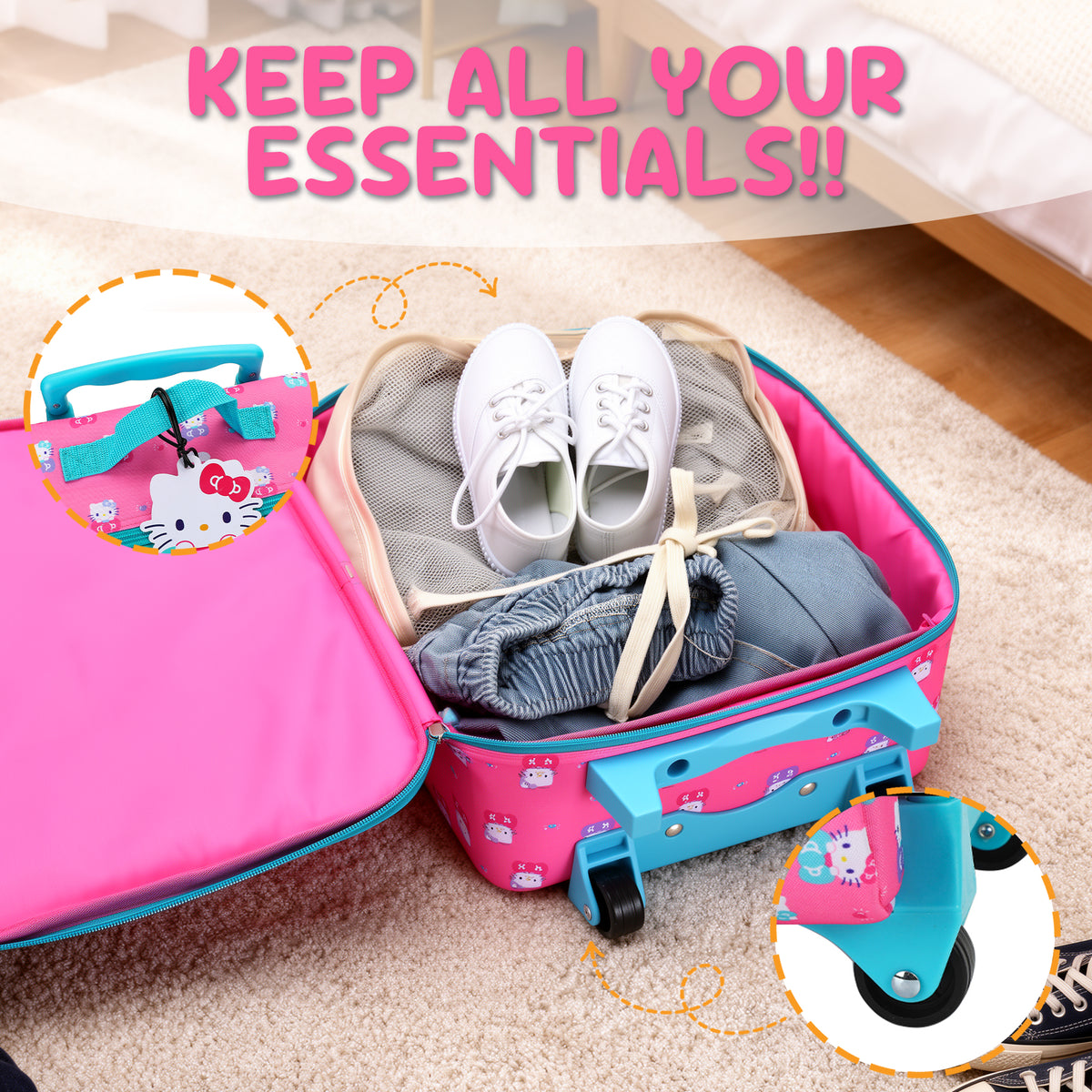 Hello Kitty Kids' 4-Piece Travel Set With Suitcase, Duffle Bag, Toiletries Case, and Luggage Tag