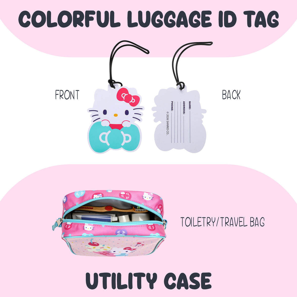 Hello Kitty Kids' 4-Piece Travel Set With Suitcase, Duffle Bag, Toiletries Case, and Luggage Tag