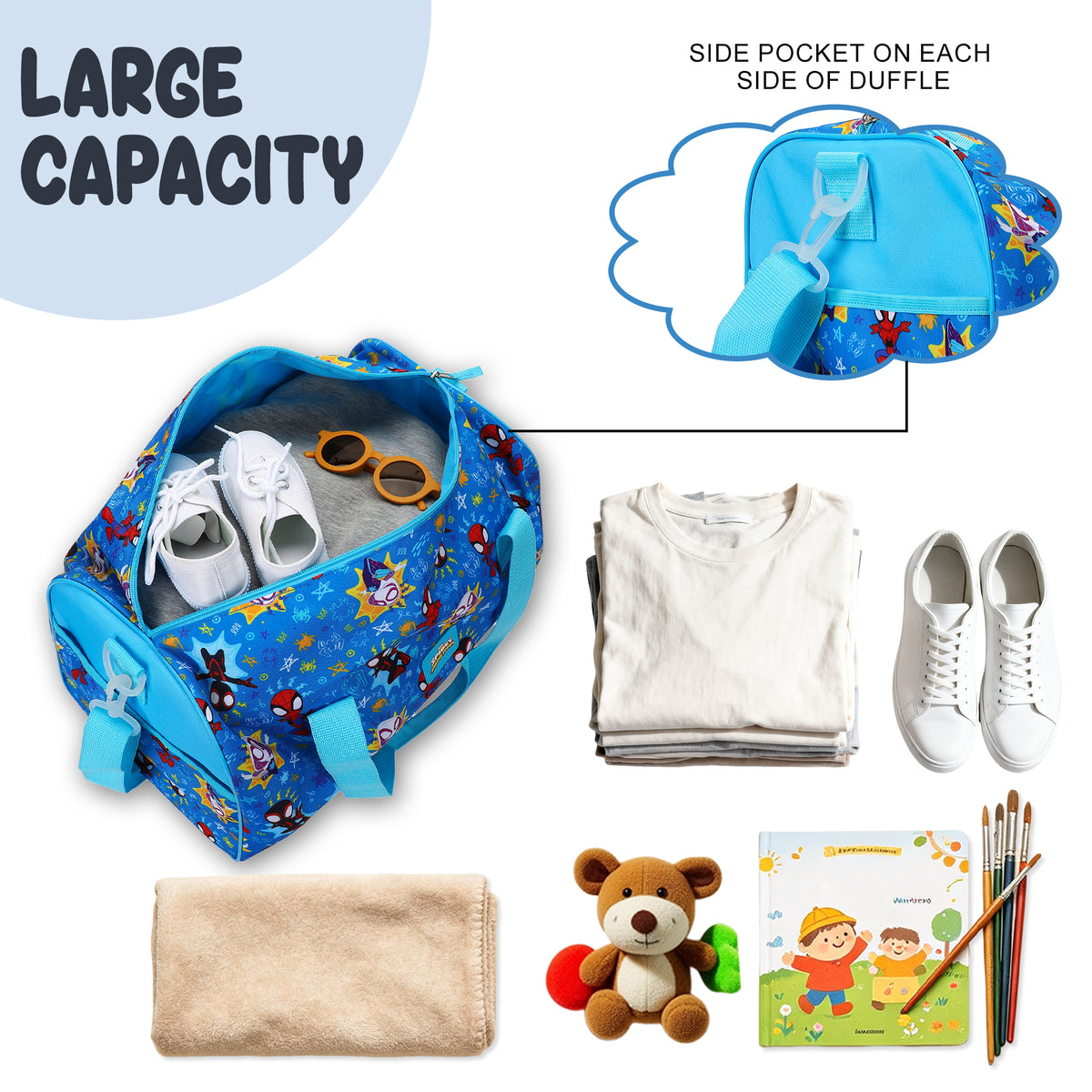 Spidey And His Amazing Friends Kids' 4-Piece Travel Set With Suitcase, Duffle Bag, Toiletries Case, and Luggage Tag