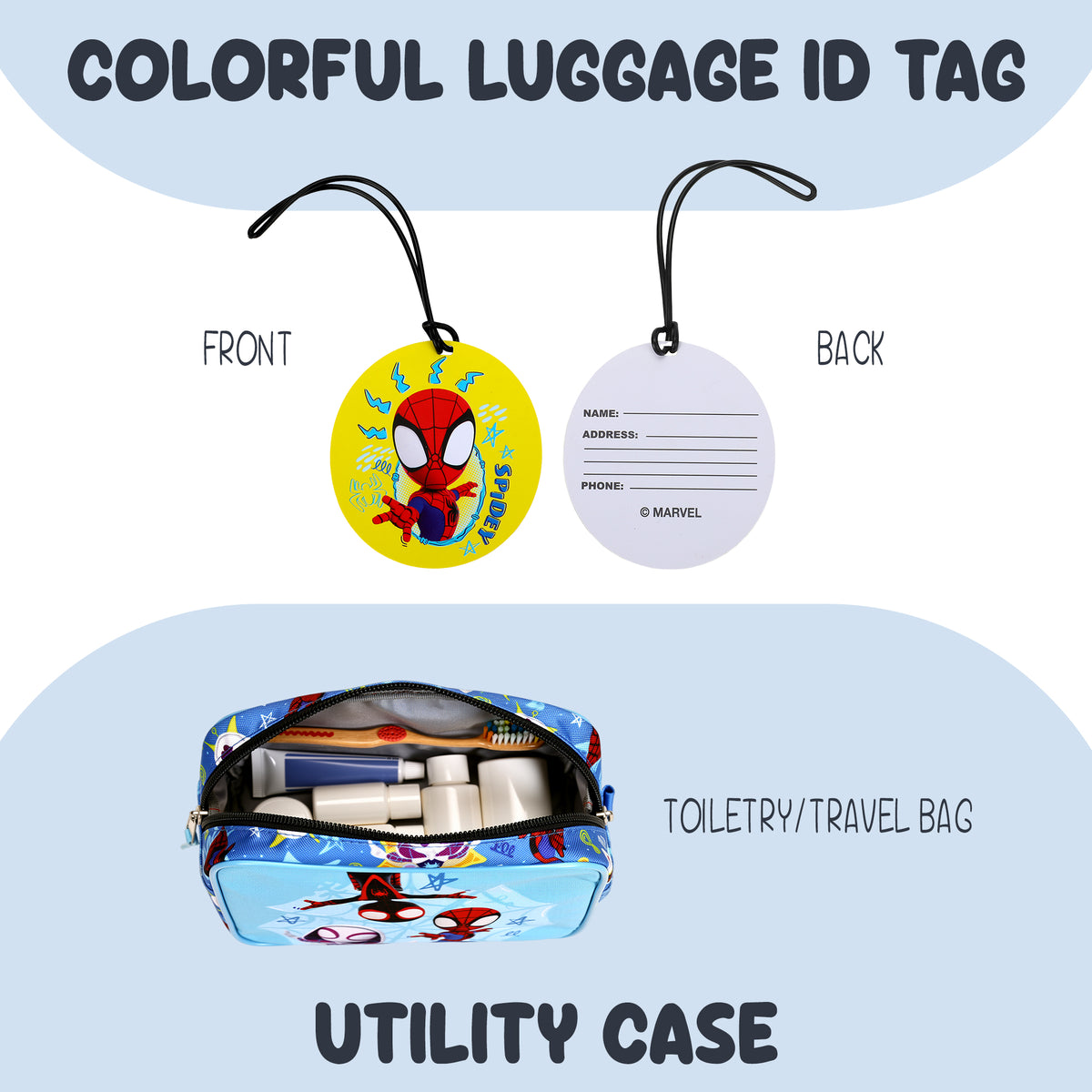 Spidey And His Amazing Friends Kids' 4-Piece Travel Set With Suitcase, Duffle Bag, Toiletries Case, and Luggage Tag