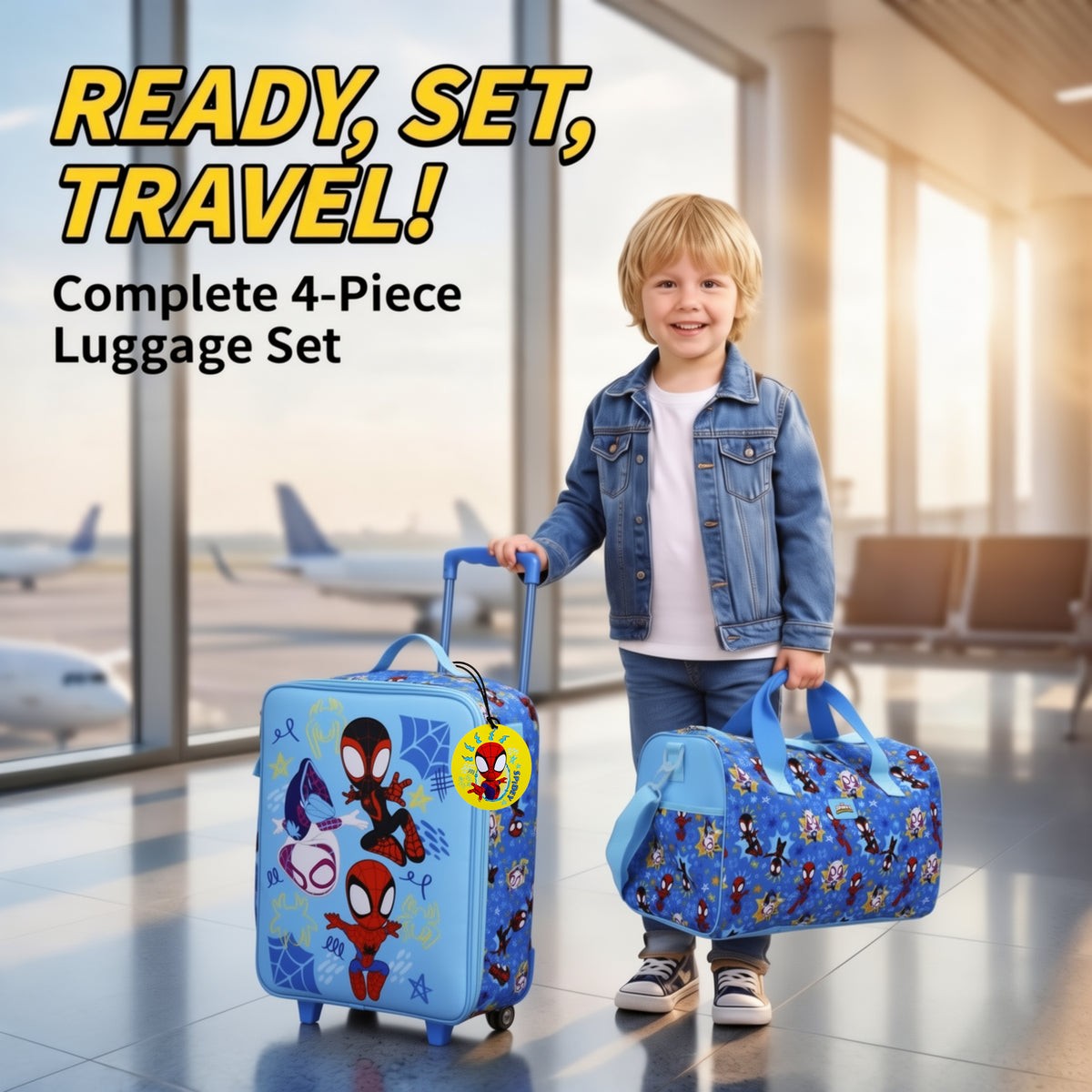 Spidey And His Amazing Friends Kids' 4-Piece Travel Set With Suitcase, Duffle Bag, Toiletries Case, and Luggage Tag