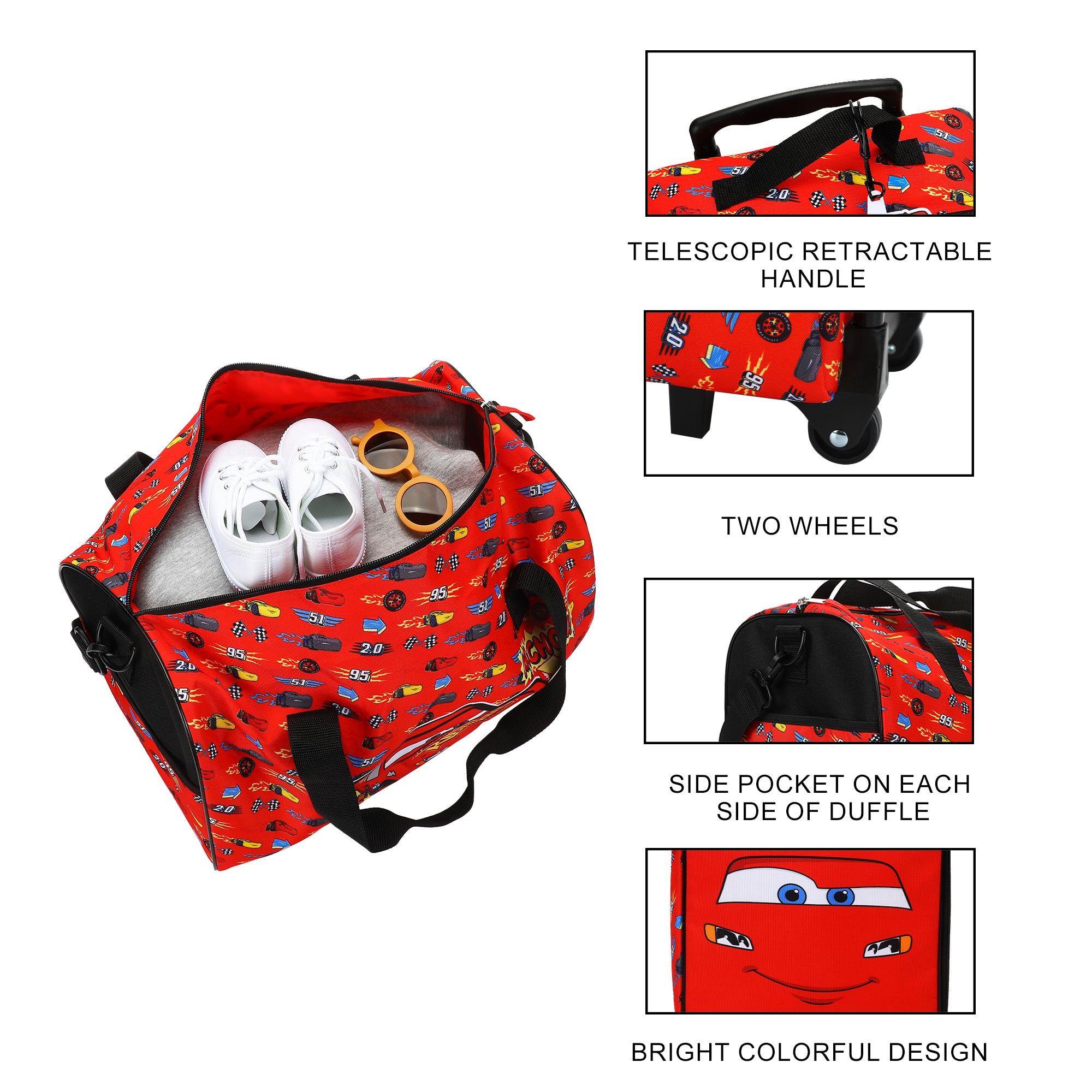 Cars Lightning McQueen Kids' 4-Piece Travel Set With Suitcase, Duffle Bag, Toiletries Case, and Luggage Tag