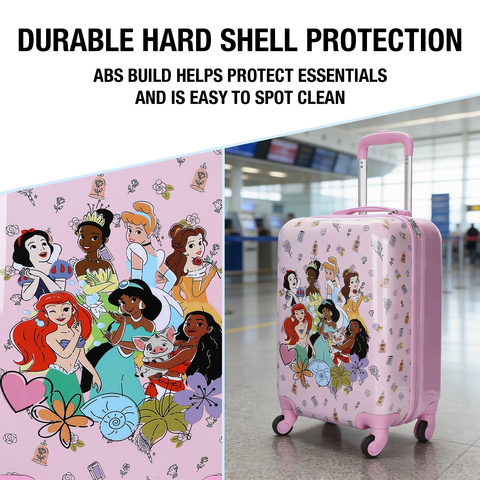 Disney Princess Kids Pink ABS 4-Wheel 20" Suitcase Luggage for Travel & Adventures