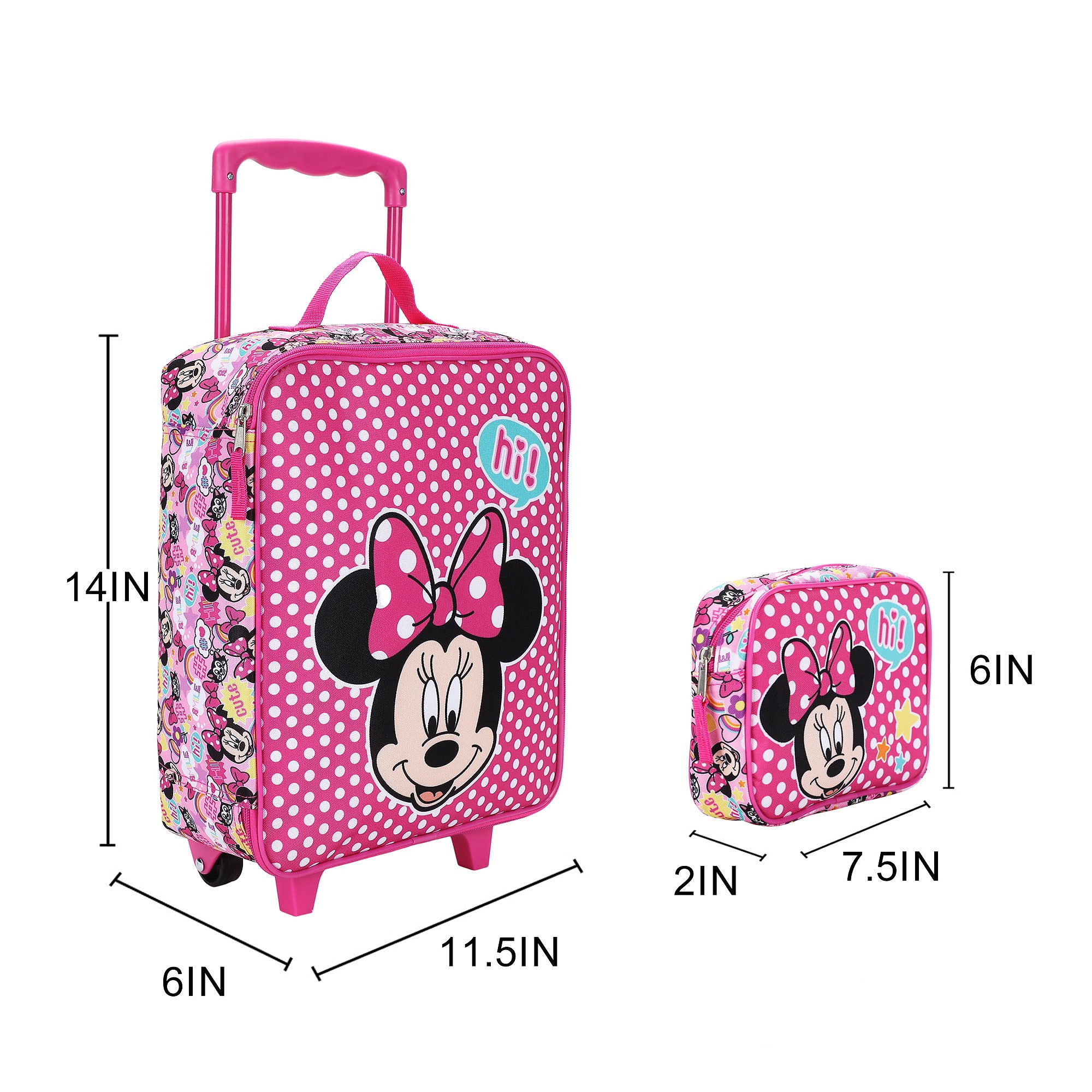 Minnie Mouse Classic Kids 4-Piece Luggage Set with 14" Pilot Case, Utility Case, Duffle Bag & Luggage Tag