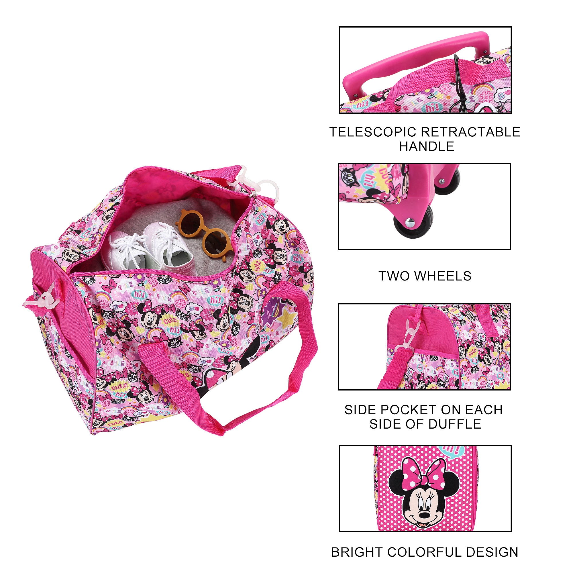 Minnie Mouse Classic Kids 4-Piece Luggage Set with 14" Pilot Case, Utility Case, Duffle Bag & Luggage Tag