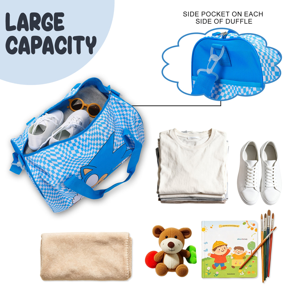 Sonic the Hedgehog Kids' 4-Piece Travel Set With Suitcase, Duffle Bag, Toiletries Case, and Luggage Tag