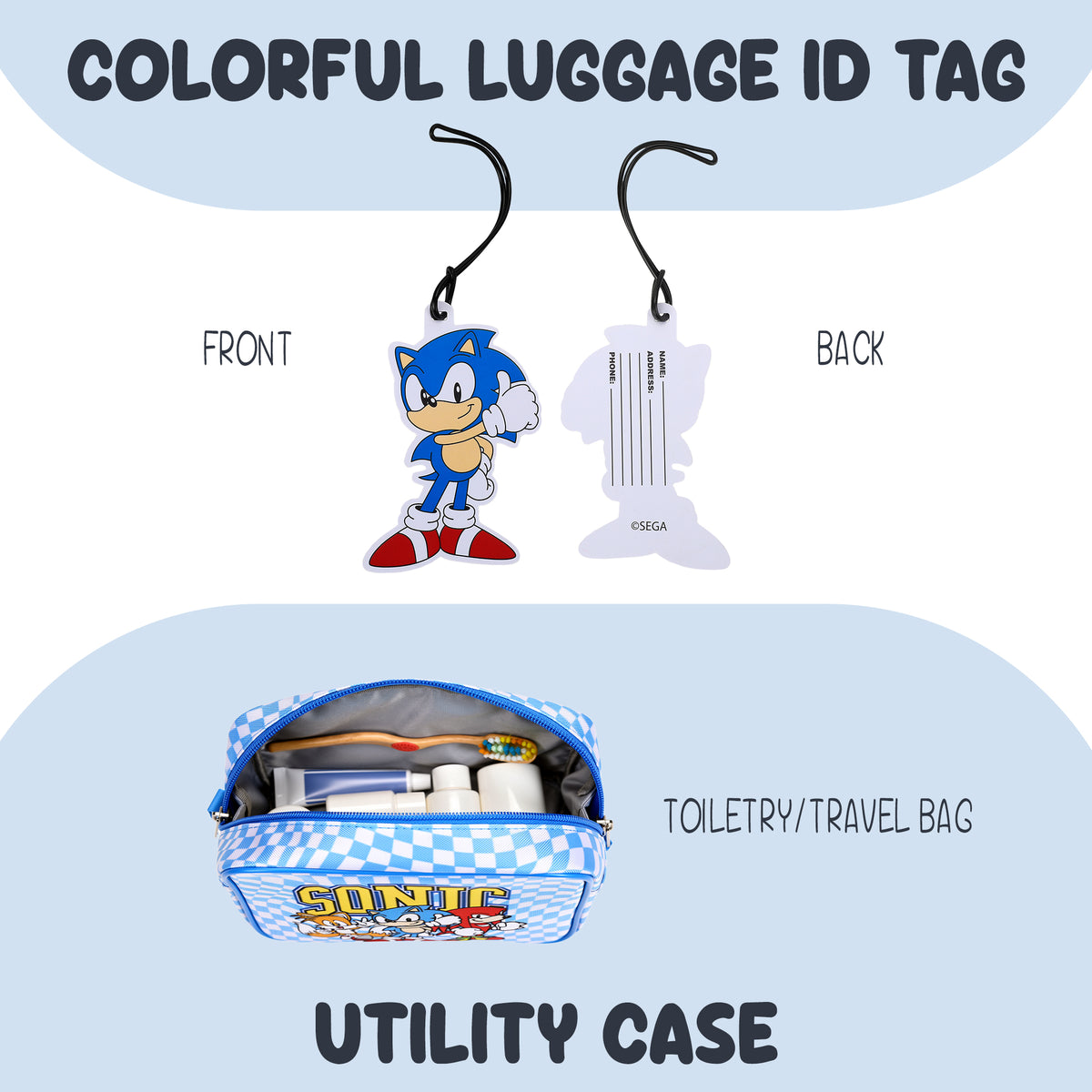 Sonic the Hedgehog Kids' 4-Piece Travel Set With Suitcase, Duffle Bag, Toiletries Case, and Luggage Tag