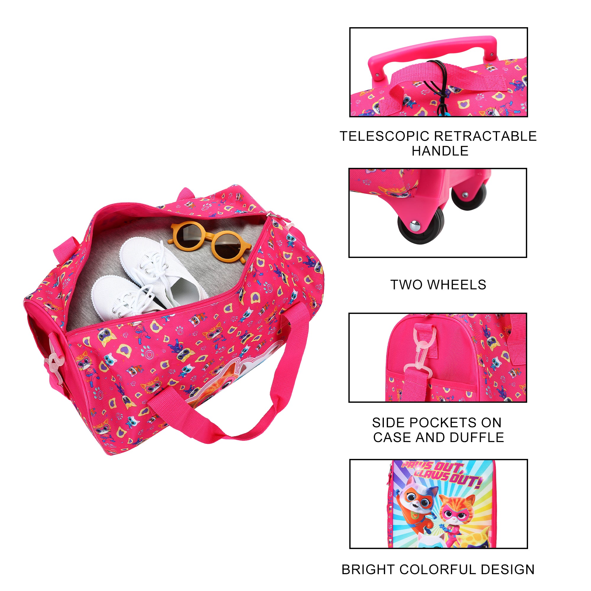 SuperKitties Kids' 4-Piece Travel Set With Suitcase, Duffle Bag, Toiletries Case, and Luggage Tag
