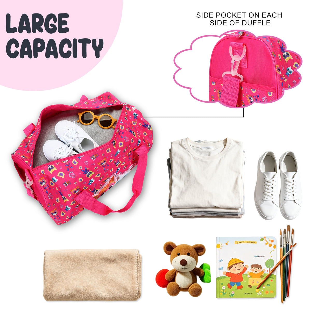 SuperKitties Kids' 4-Piece Travel Set With Suitcase, Duffle Bag, Toiletries Case, and Luggage Tag