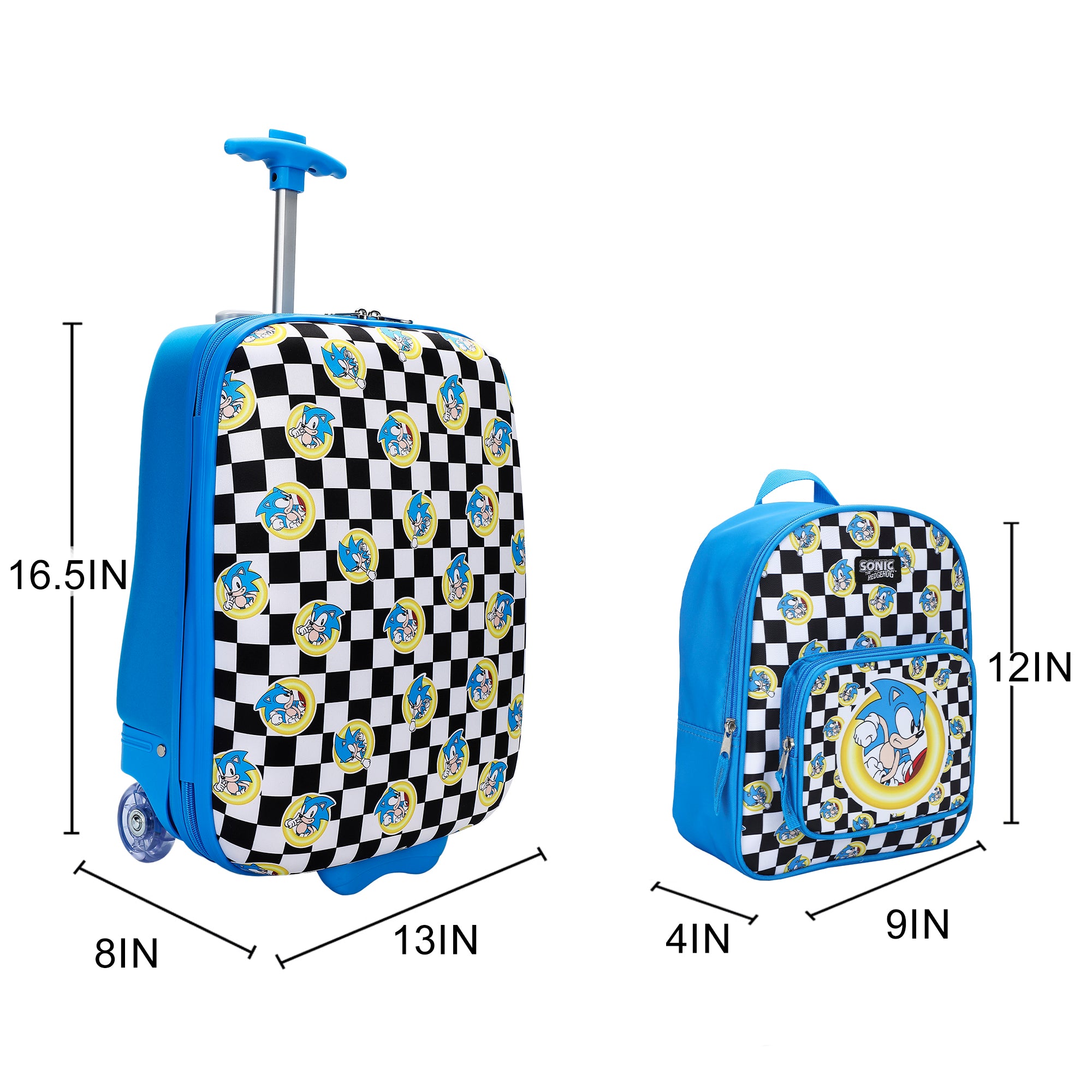 Sonic the Hedgehog Kids' 3-Piece Travel Set With Luggage, Backpack, and Neck Pillow