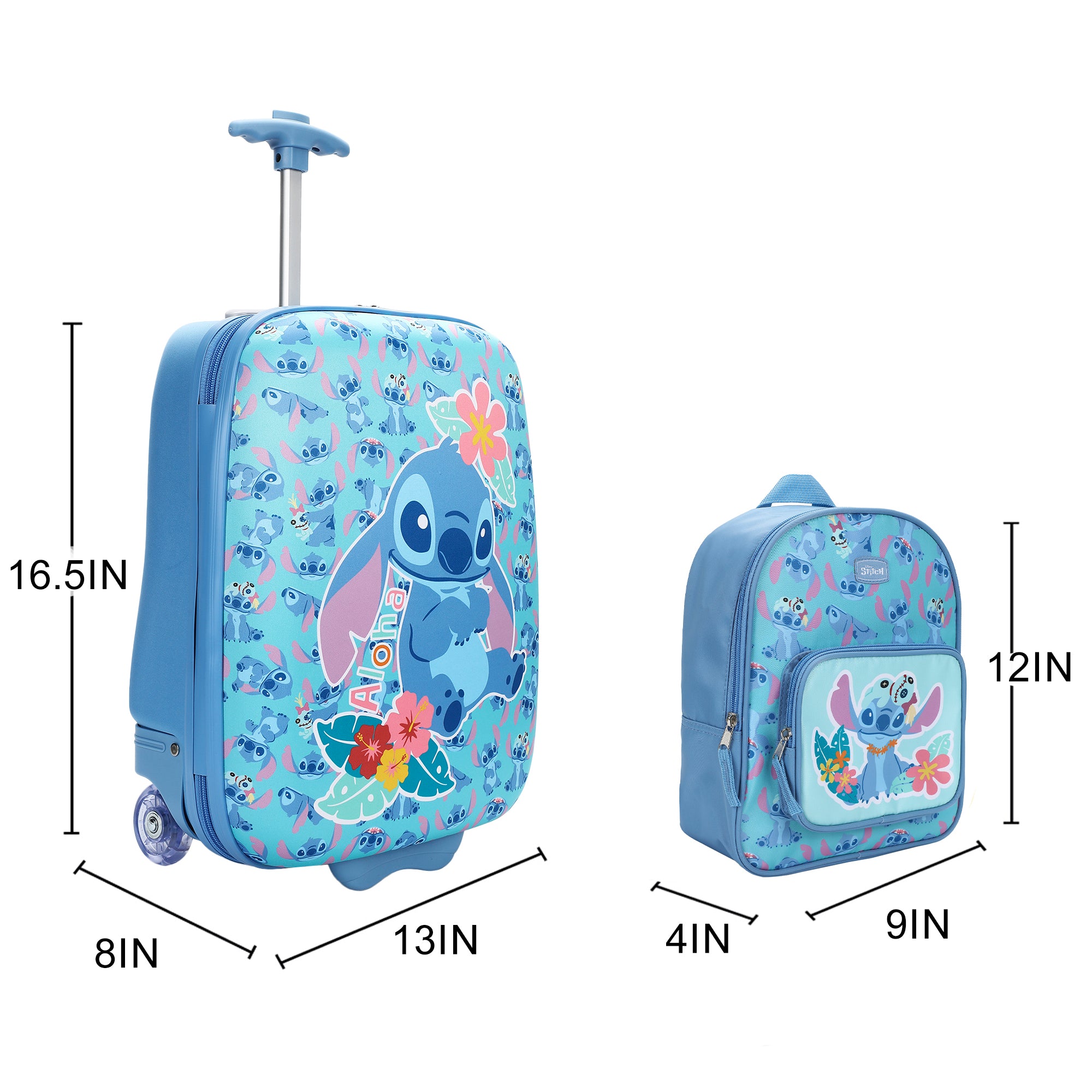 Lilo & Stitch Kids' 3-Piece Travel Set With Luggage, Backpack, and Neck Pillow