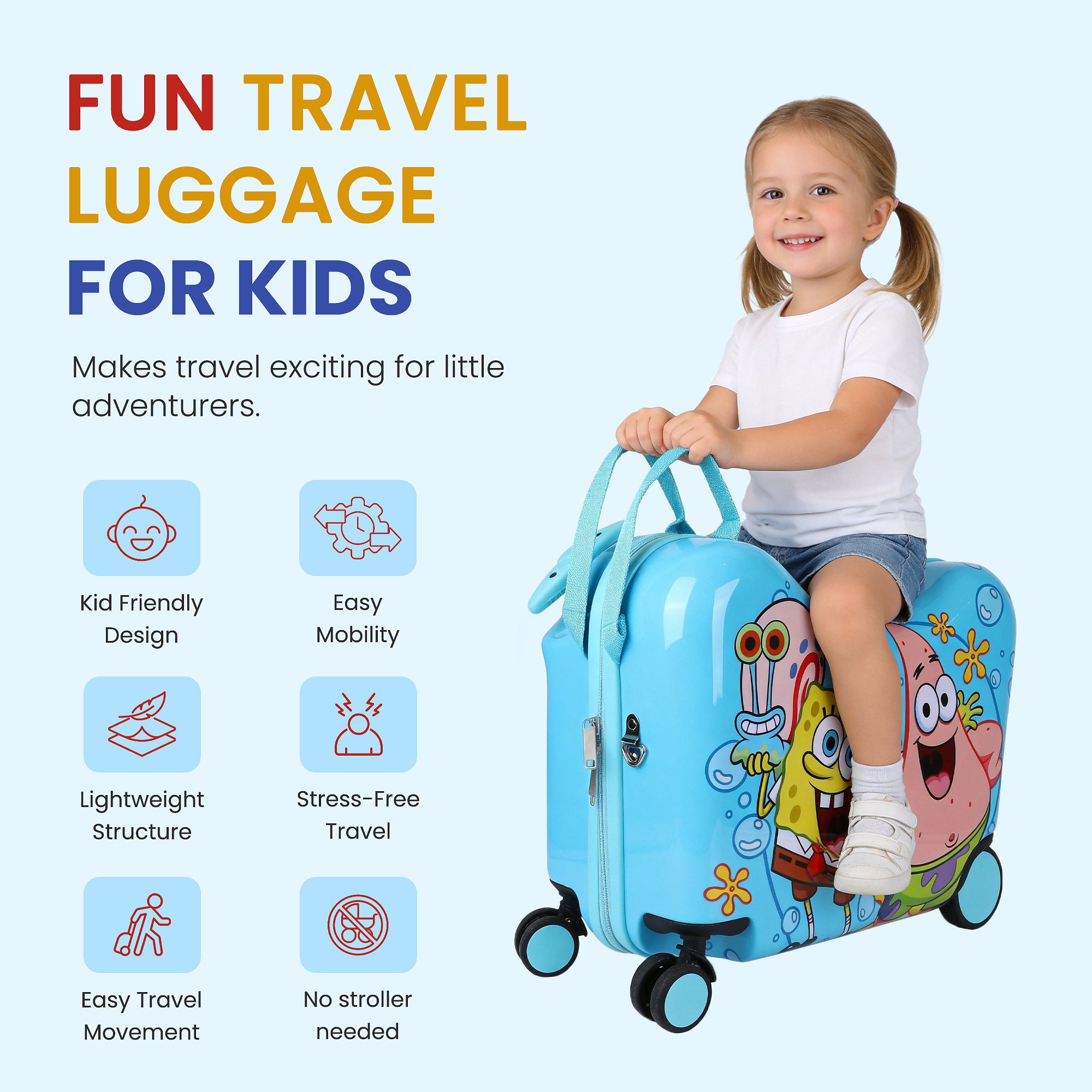 Spongebob Squarepants Kids Hardshell 15-Inch Ride-On Suitcase