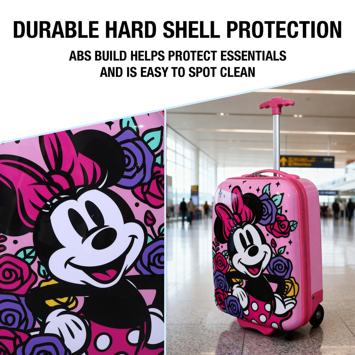 Minnie Mouse Classic Pink Kids 2-Wheel ABS Suitcase for Travel