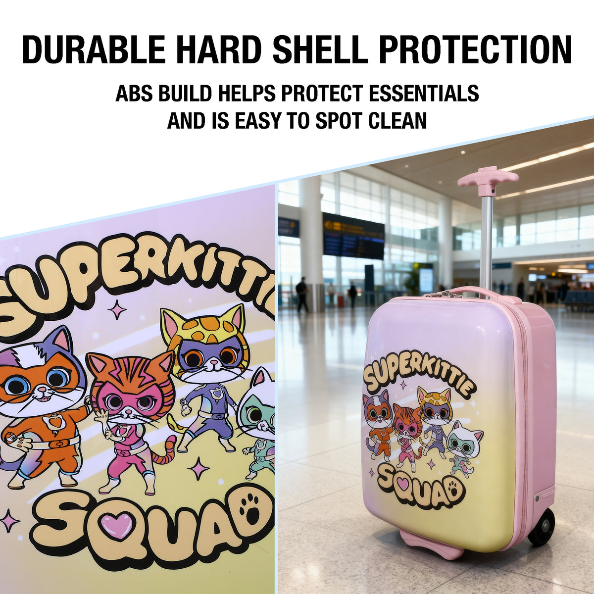 Superkitties Kids Pink 2-Wheel ABS Suitcase for Travel