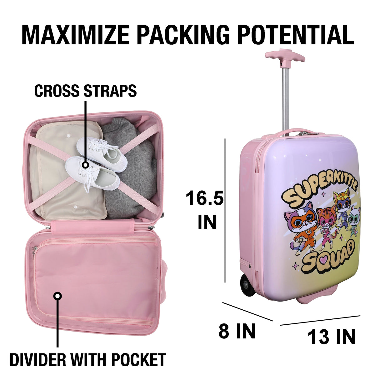 Superkitties Kids Pink 2-Wheel ABS Suitcase for Travel