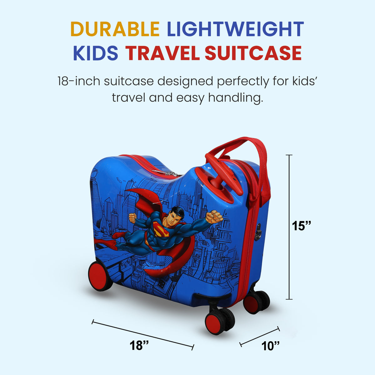 Superman Ride-On Kids Luggage, 2.5-Inch for Young Travelers