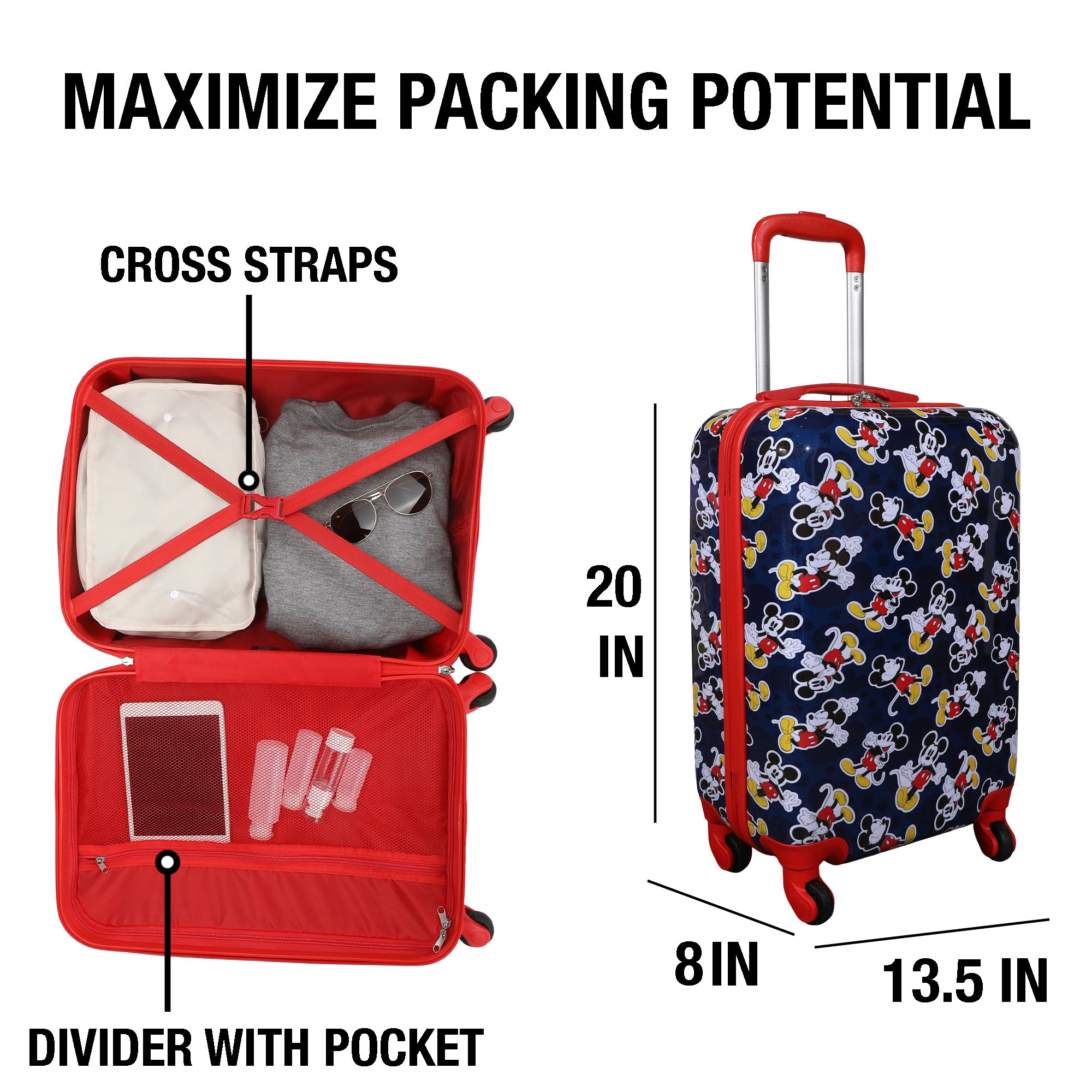 Mickey Mouse Kids Blue ABS Luggage for Travel and School