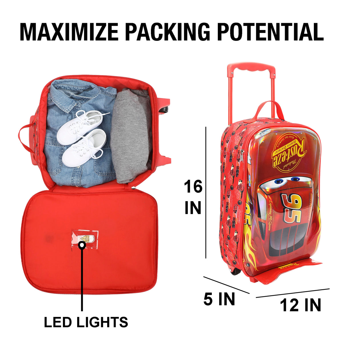Cars Lightning McQueen 16" Hard-Shell Luggage For Kids Travel