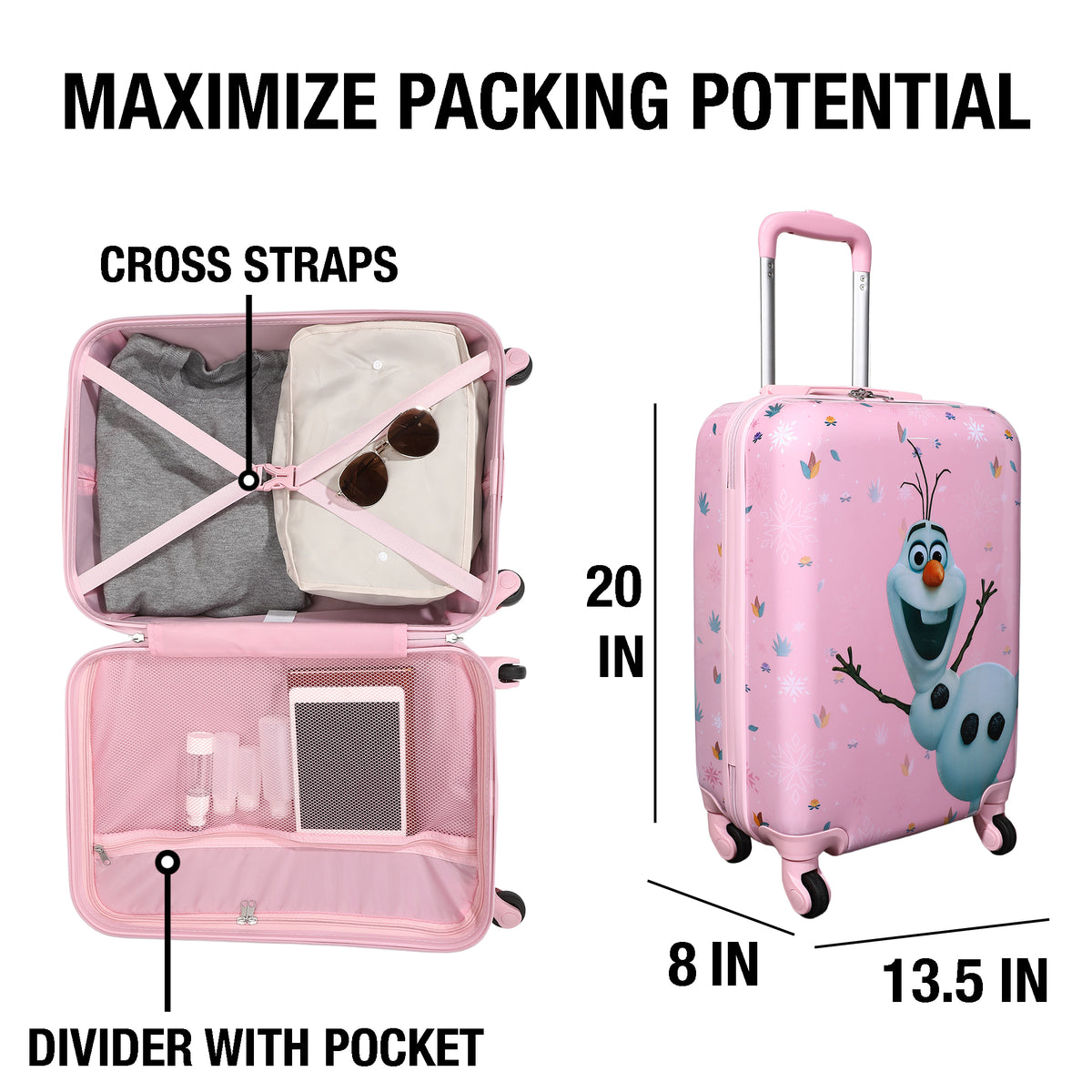 Frozen Olaf Pink Kids Luggage for Travel and School Trips